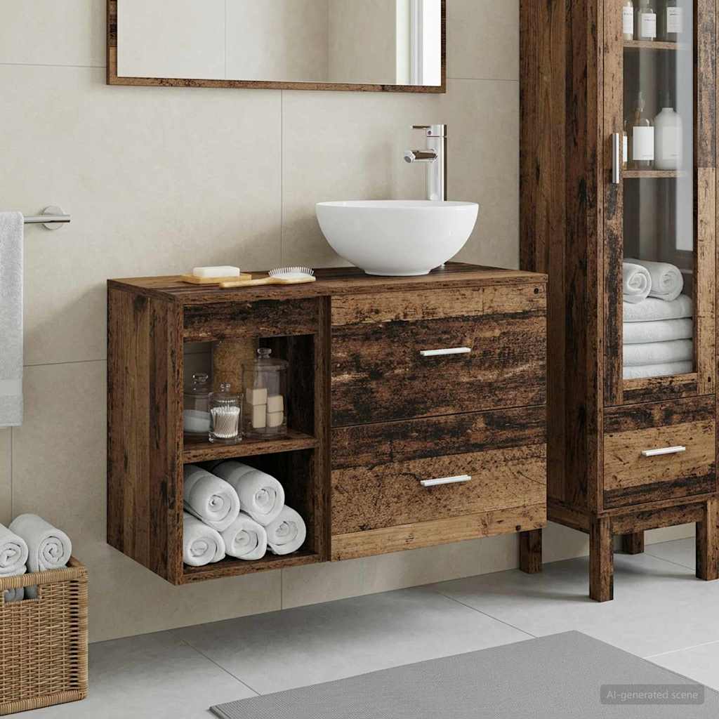 Ensemble de mobilier de salle de bain 2 pc Bois ancien