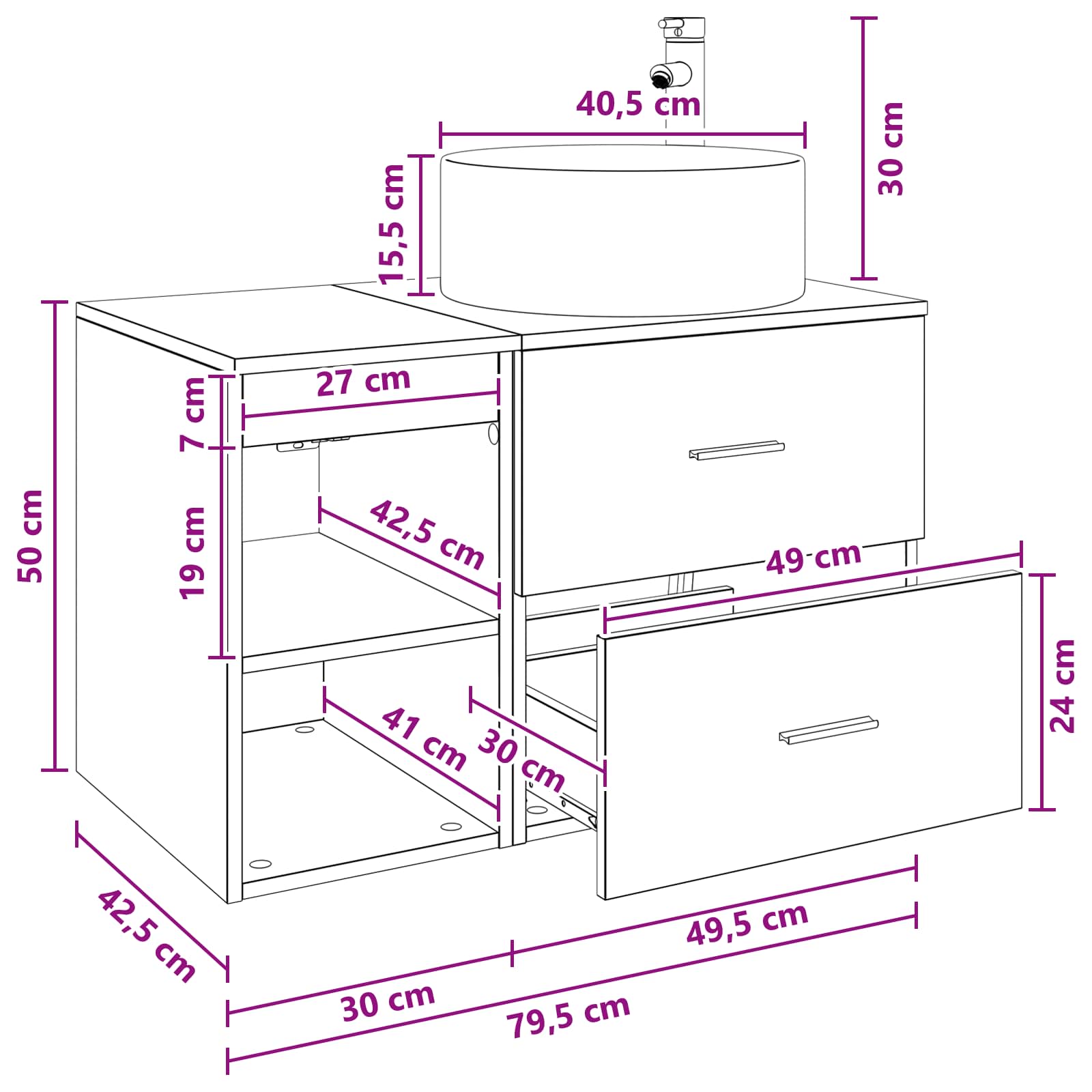 Ensemble de mobilier de salle de bain 2 pc Gris béton - XIOS