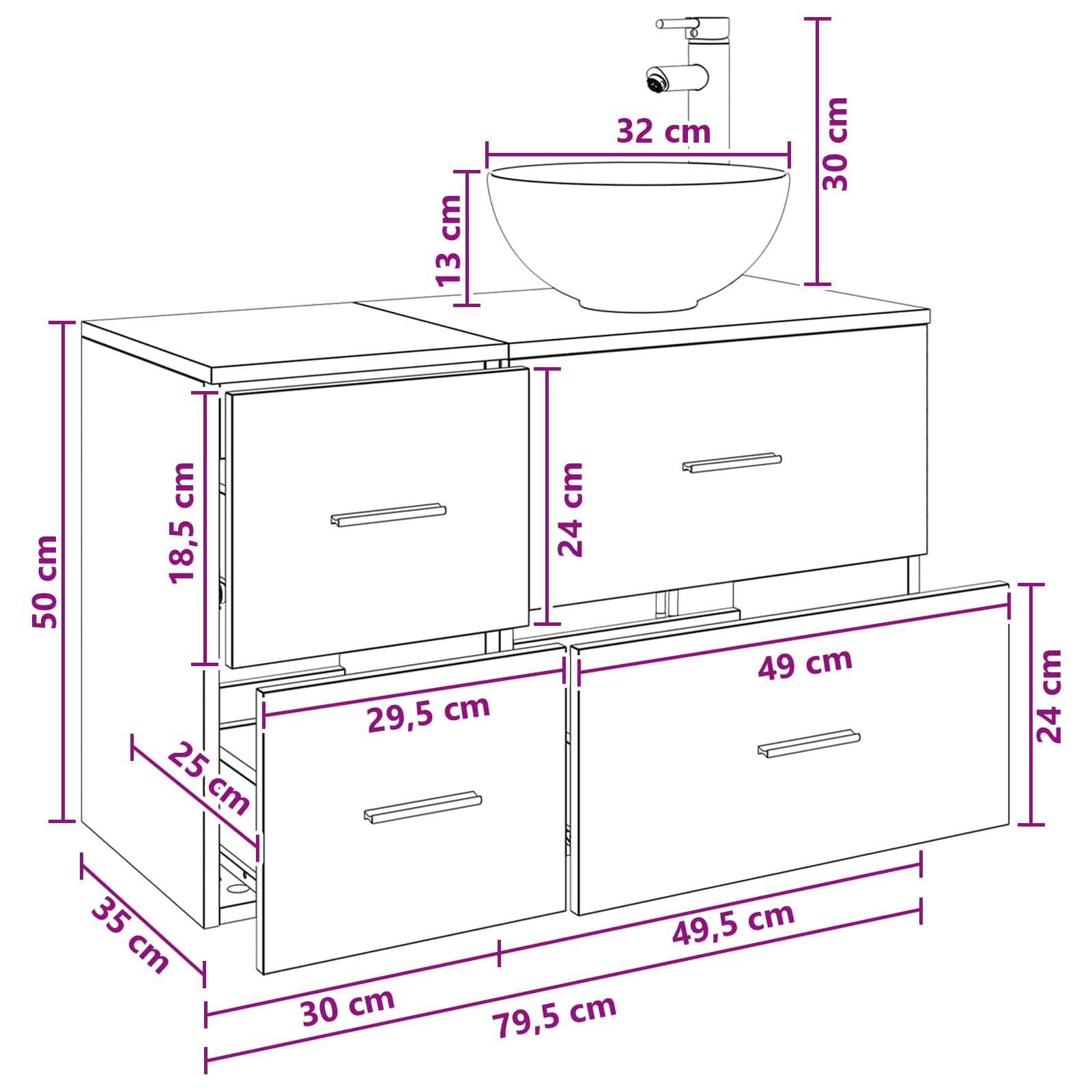 Ensemble de mobilier de salle de bain 2 pc Bois ancien