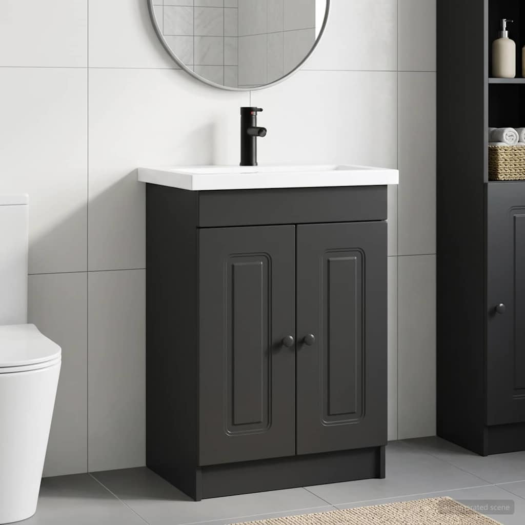Ensemble de mobilier de salle de bain Noir 56 x 37,5 x 81 cm