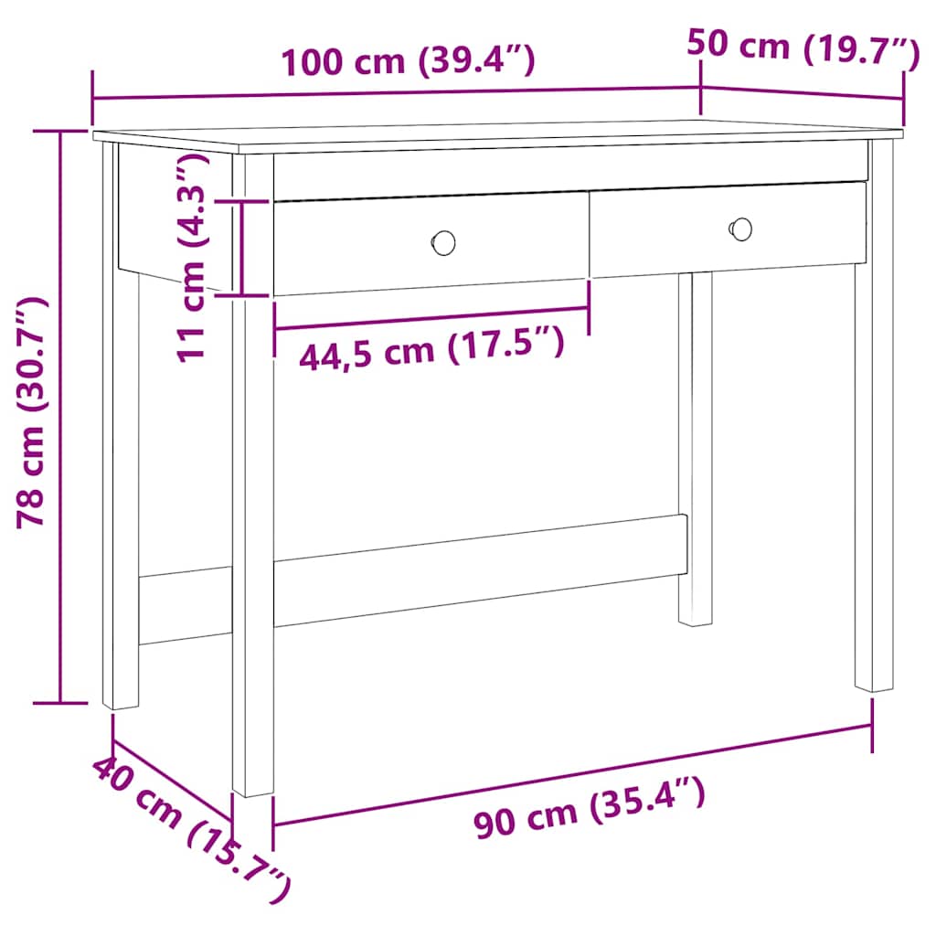 Bureau Max Marron Pin massif 100 x 50 x 78 cm