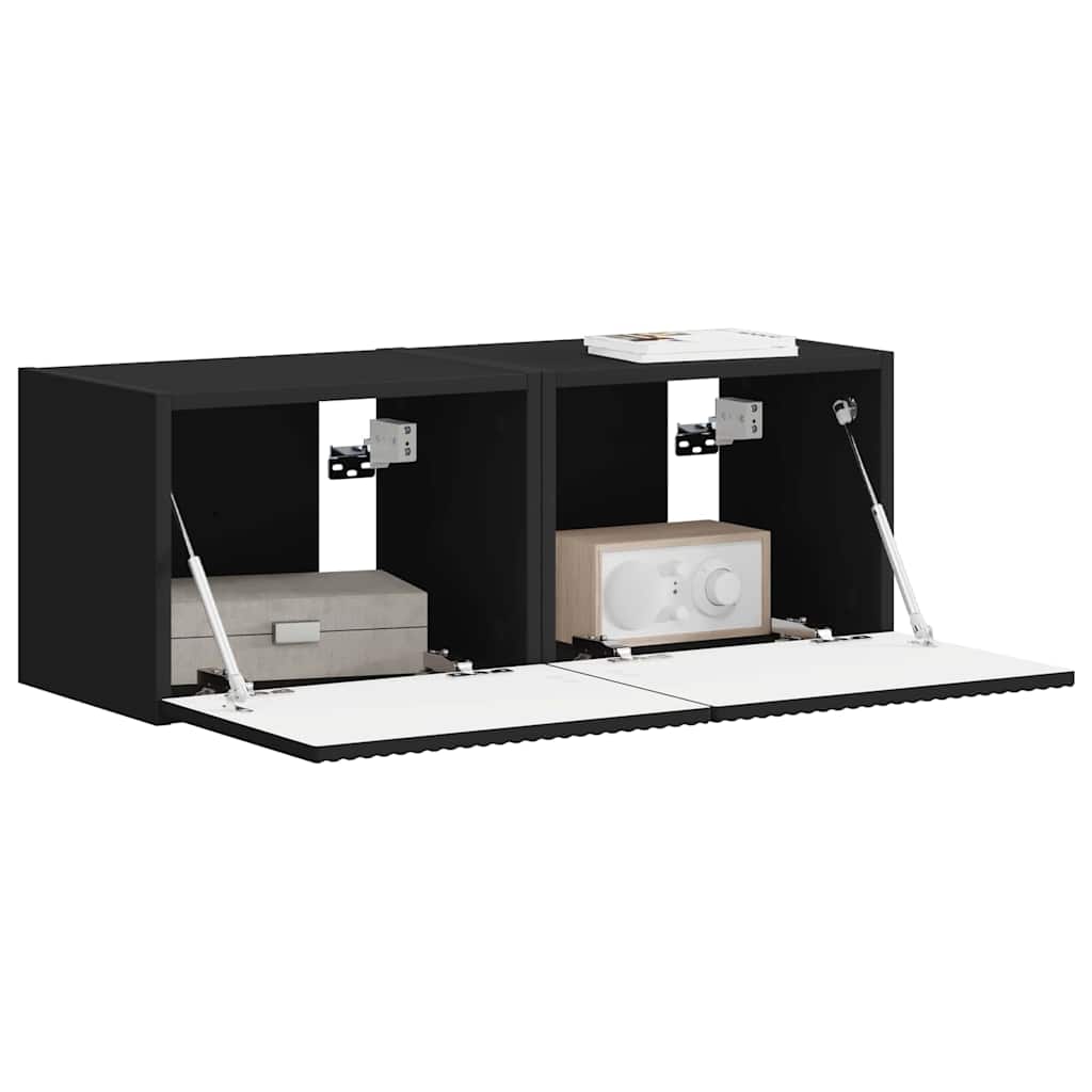 Meuble TV mural 2 pcs Noir 39 x 31 x 29,5 cm Bois d'ingénierie - XIOS