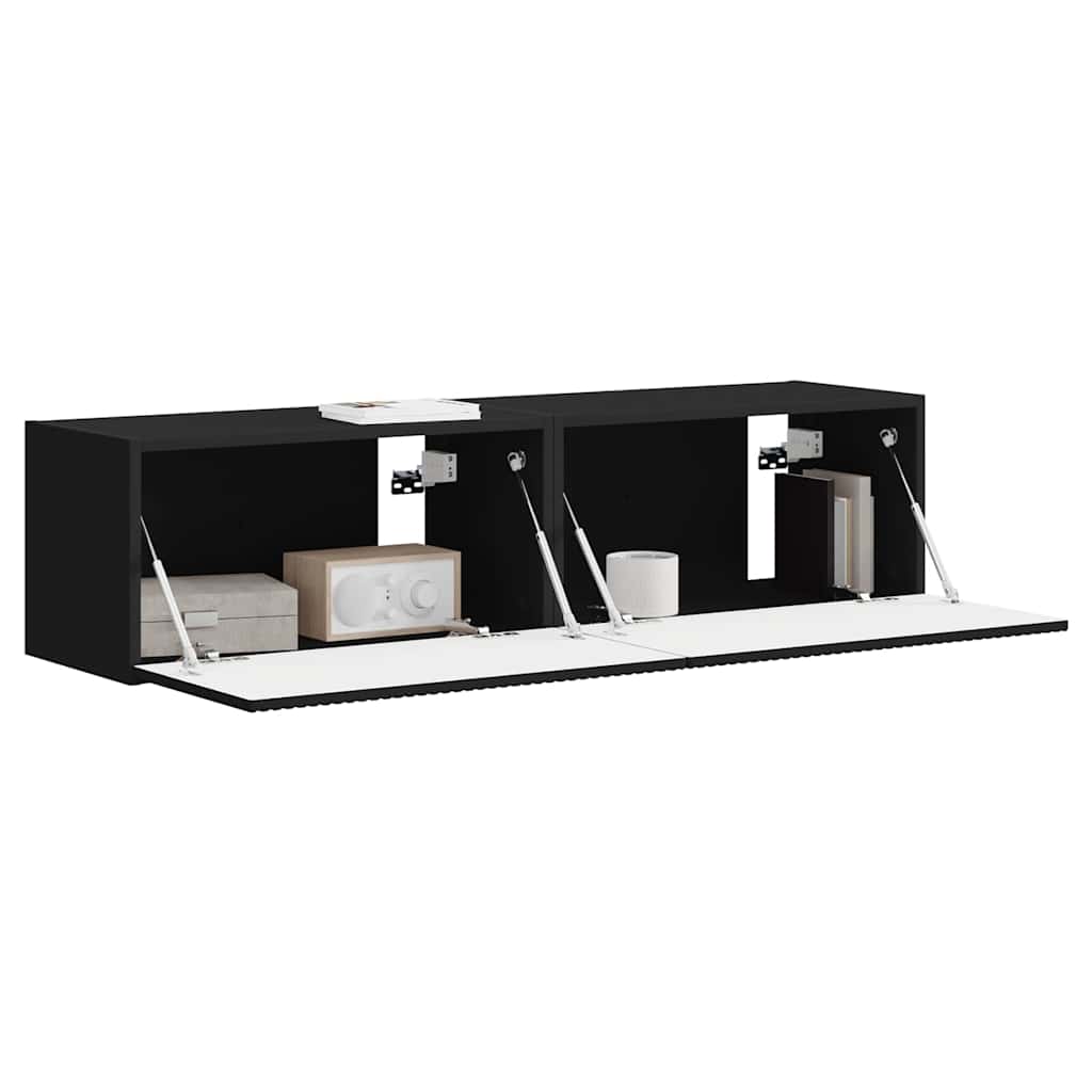 Meuble TV mural 2 pcs Noir 60 x 31 x 29,5 cm Bois d'ingénierie - XIOS