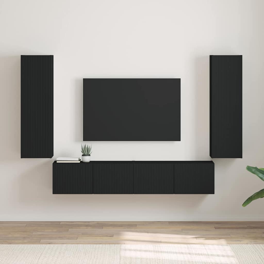Meuble TV mural 2 pcs Noir 30 x 31 x 100 cm Bois d'ingénierie - XIOS