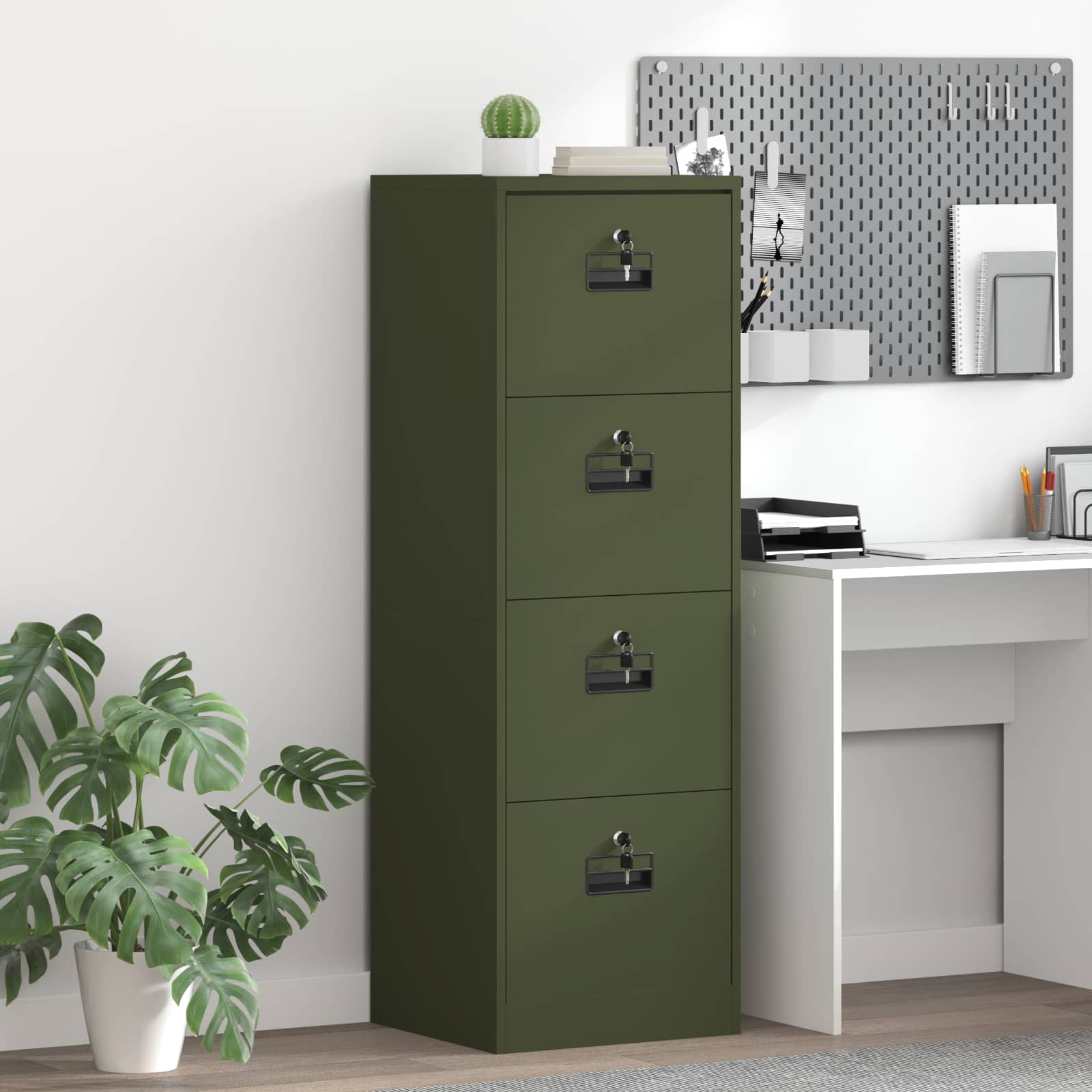 Cabinet de Dossier avec tiroir Vert olive 45,5 x 42 x 139 cm