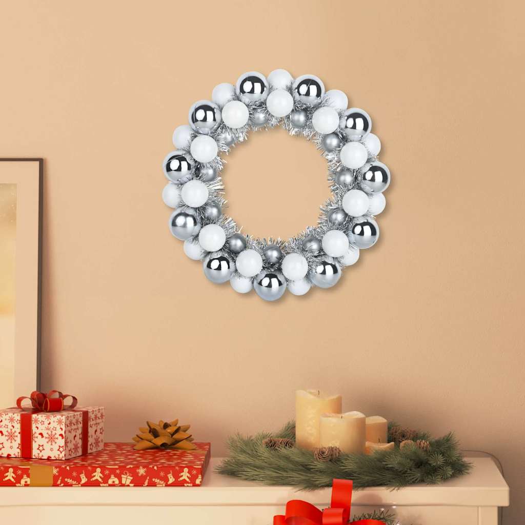 Couronnes de Boules de Noël 2 pcs Blanc et Argent - XIOS