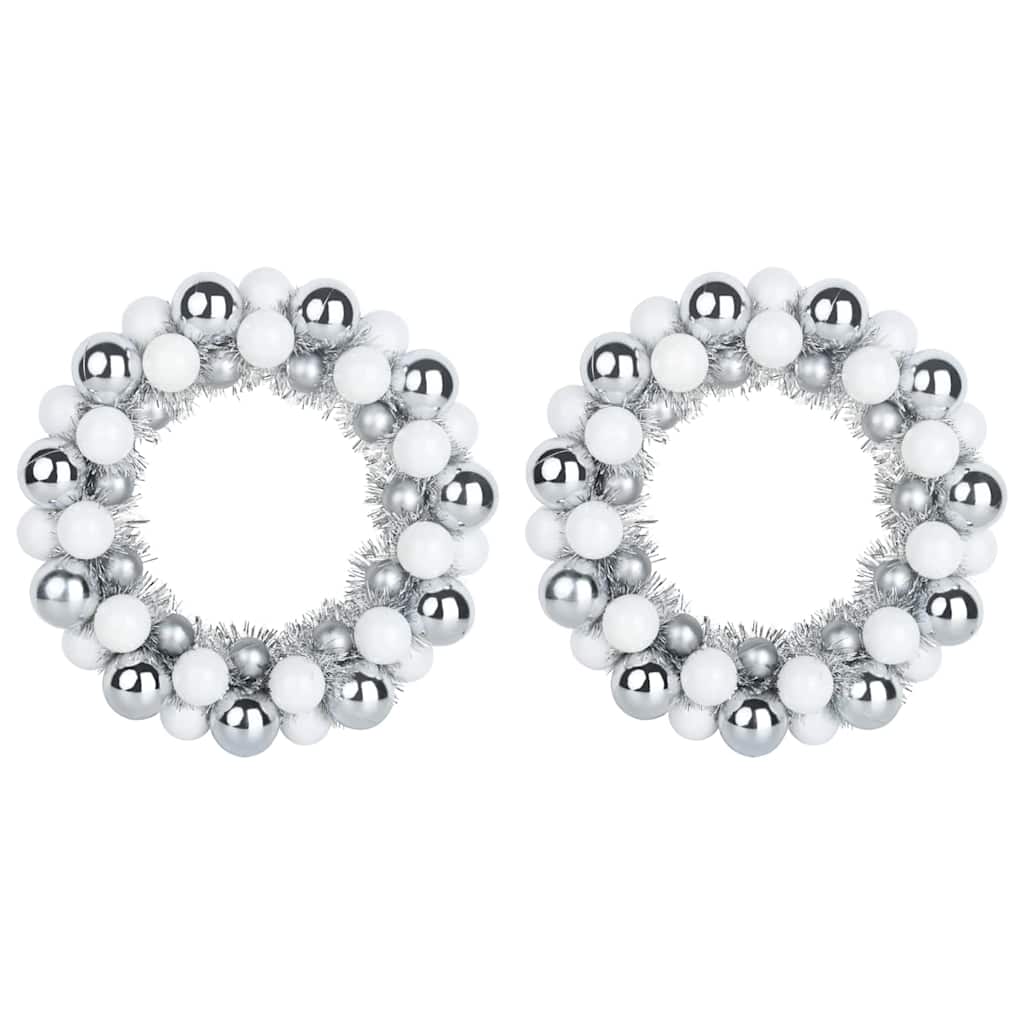 Couronnes de Boules de Noël 2 pcs Blanc et Argent - XIOS