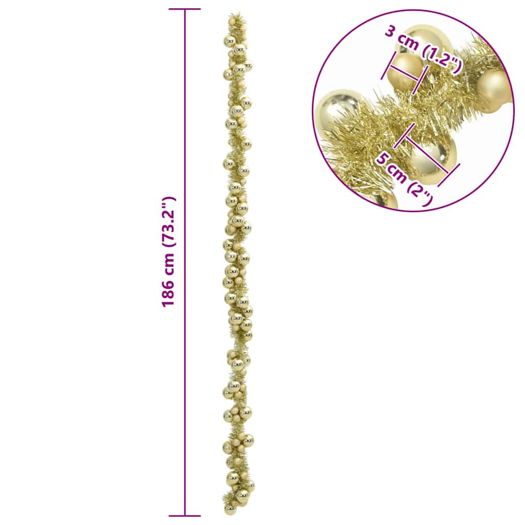 Guirlande de Boules de Noël Doré 186 cm Polystyrène - XIOS
