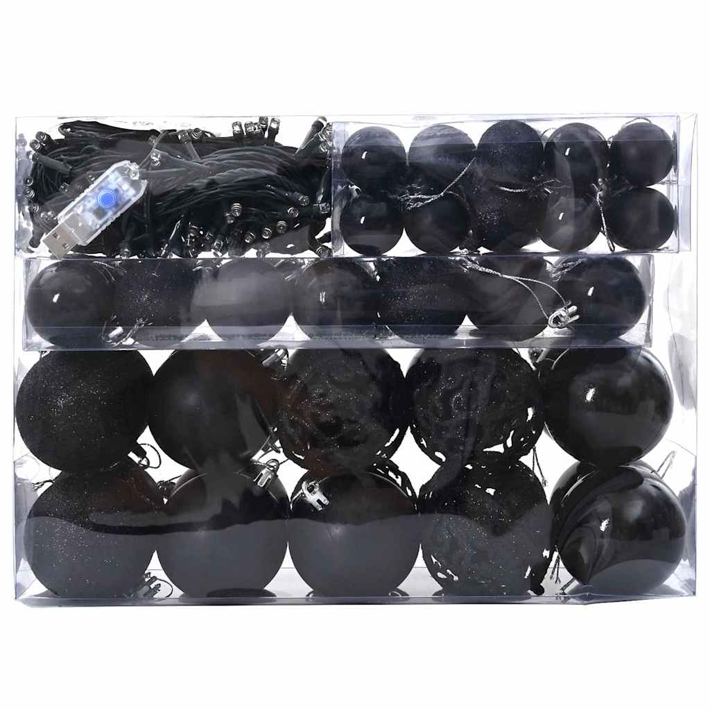 Ensemble de Boules de Noël avec 150 LED 61 pcs Noir Plastique - XIOS