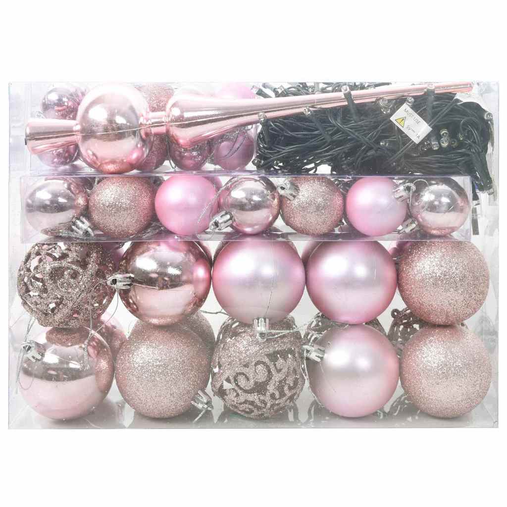 Ensemble de Boules de Noël avec 150 LED 61 pcs Rose Plastique - XIOS