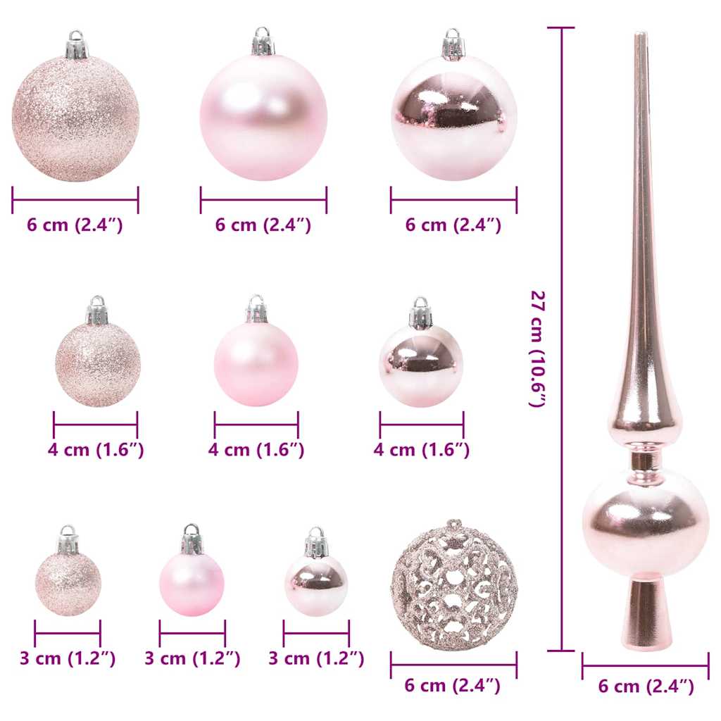 Ensemble de Boules de Noël avec 300 LED 120 pcs Rose Plastique - XIOS