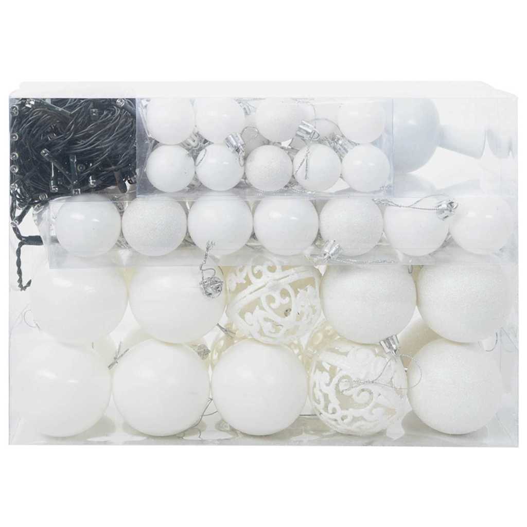 Ensemble de Boules de Noël avec 150 LED 61 pcs Blanc Plastique - XIOS