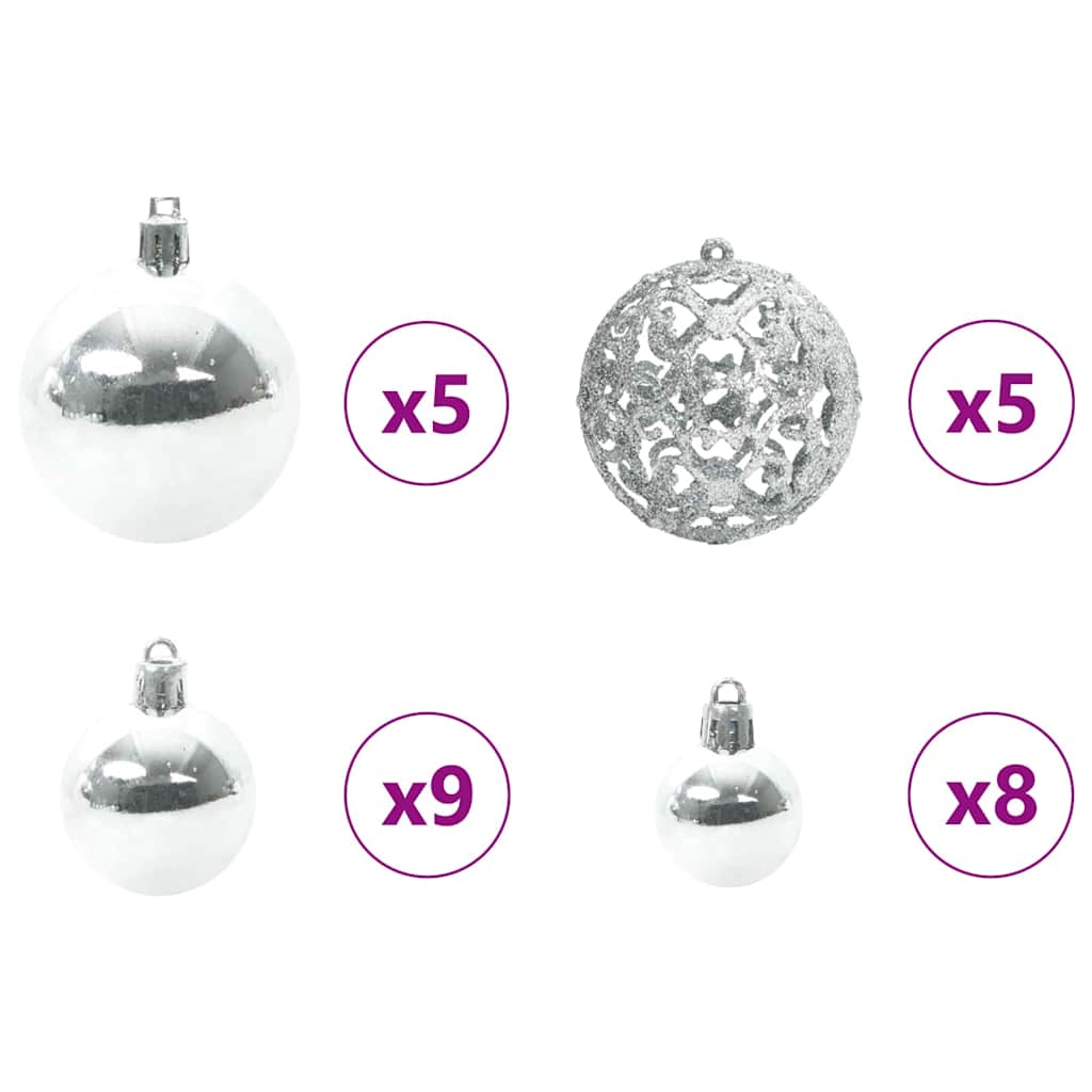 Ensemble de Boules de Noël avec 150 LED 61 pcs Argent Plastique - XIOS