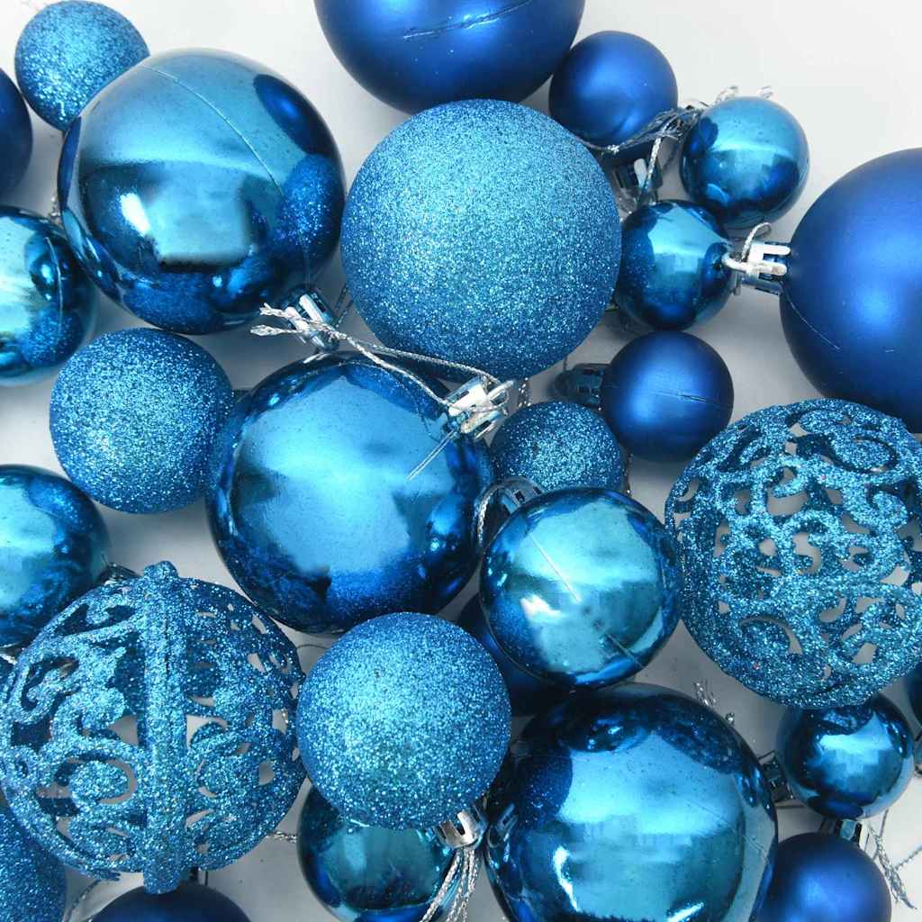 Ensemble de Boules de Noël avec 150 LED 61 pcs Bleu Plastique - XIOS