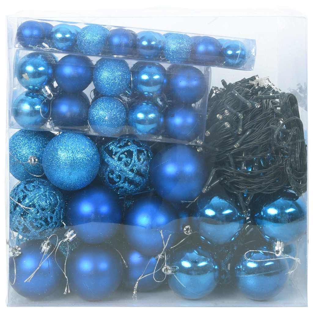 Ensemble de Boules de Noël avec 300 LED 120 pcs Bleu Plastique - XIOS