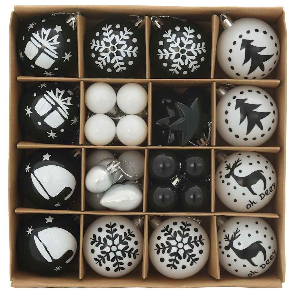 Ensemble de Boules de Noël 40 pcs Noir et Blanc Plastique - XIOS