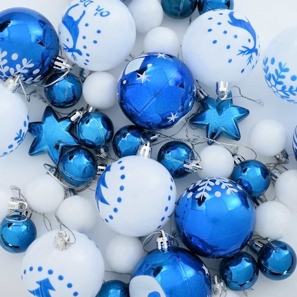 Ensemble de Boules de Noël 40 pcs Bleu et Blanc Plastique - XIOS