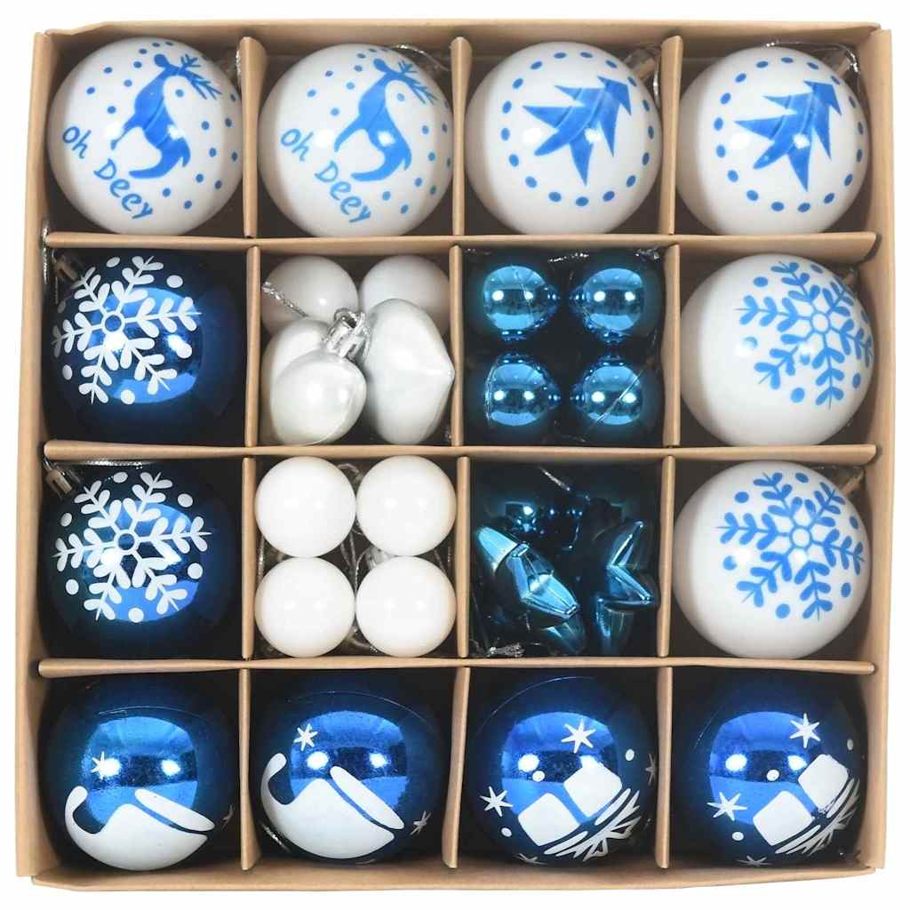 Ensemble de Boules de Noël 40 pcs Bleu et Blanc Plastique - XIOS