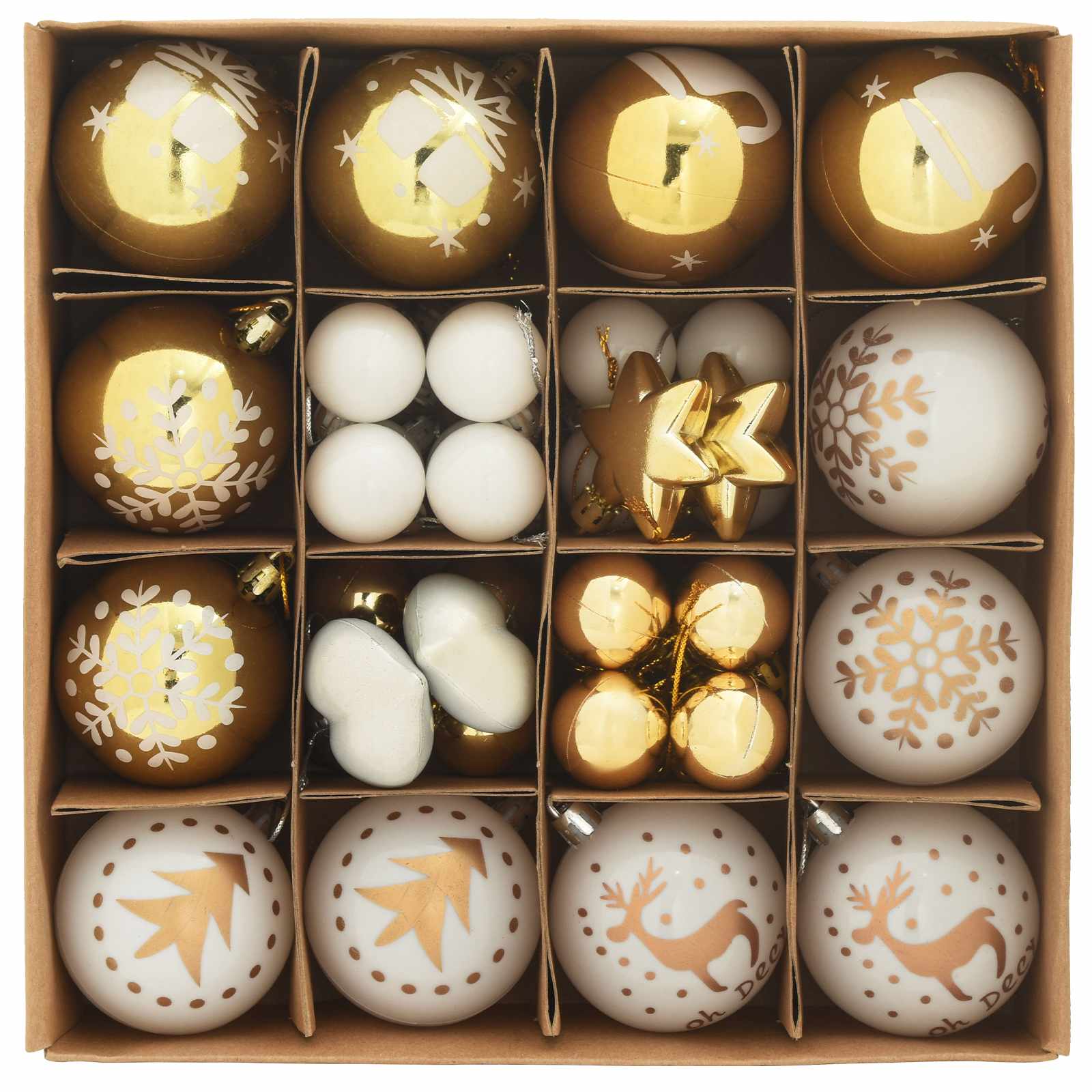 Ensemble de Boules de Noël 40 pcs Blanc et or Plastique - XIOS