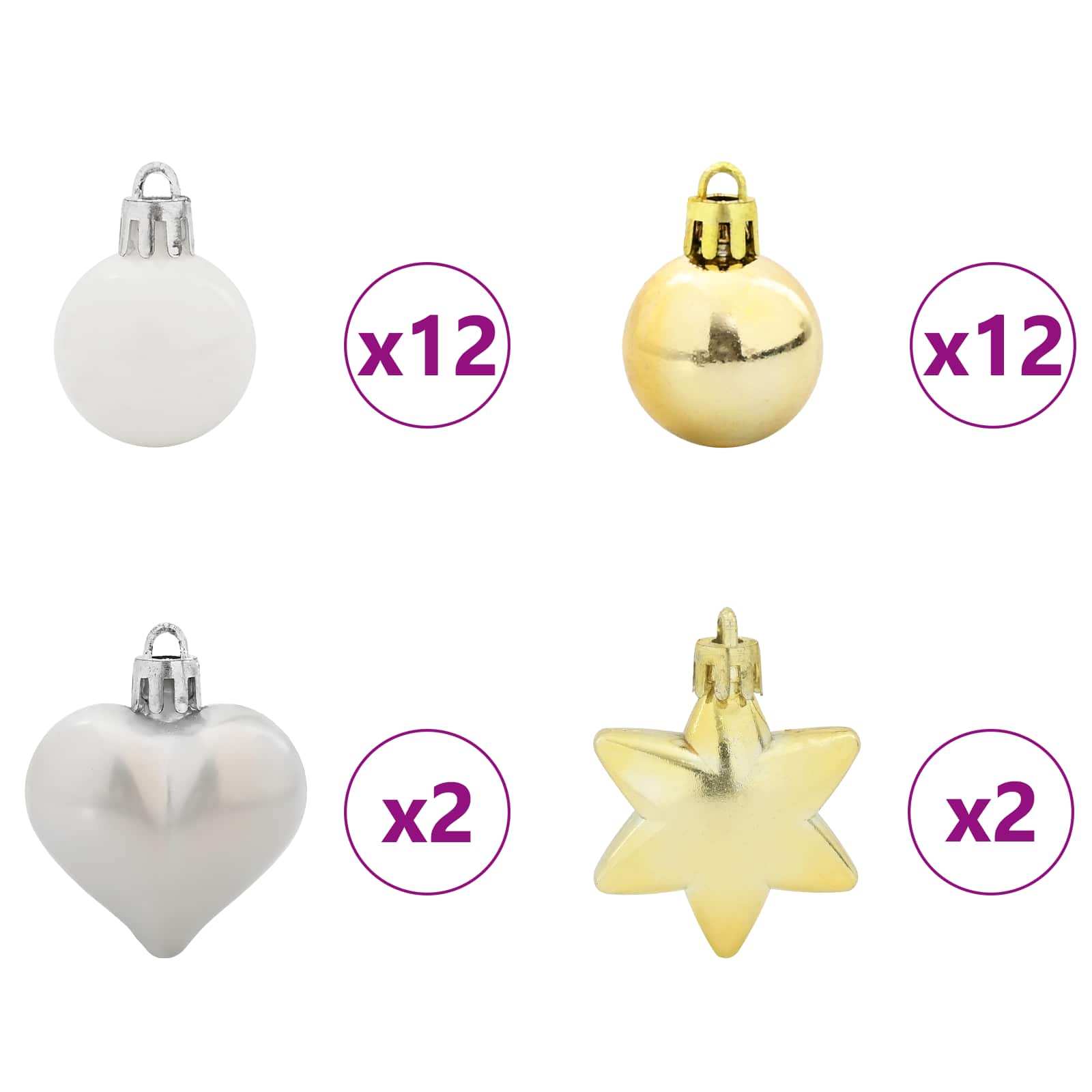 Ensemble de Boules de Noël 40 pcs Blanc et or Plastique - XIOS