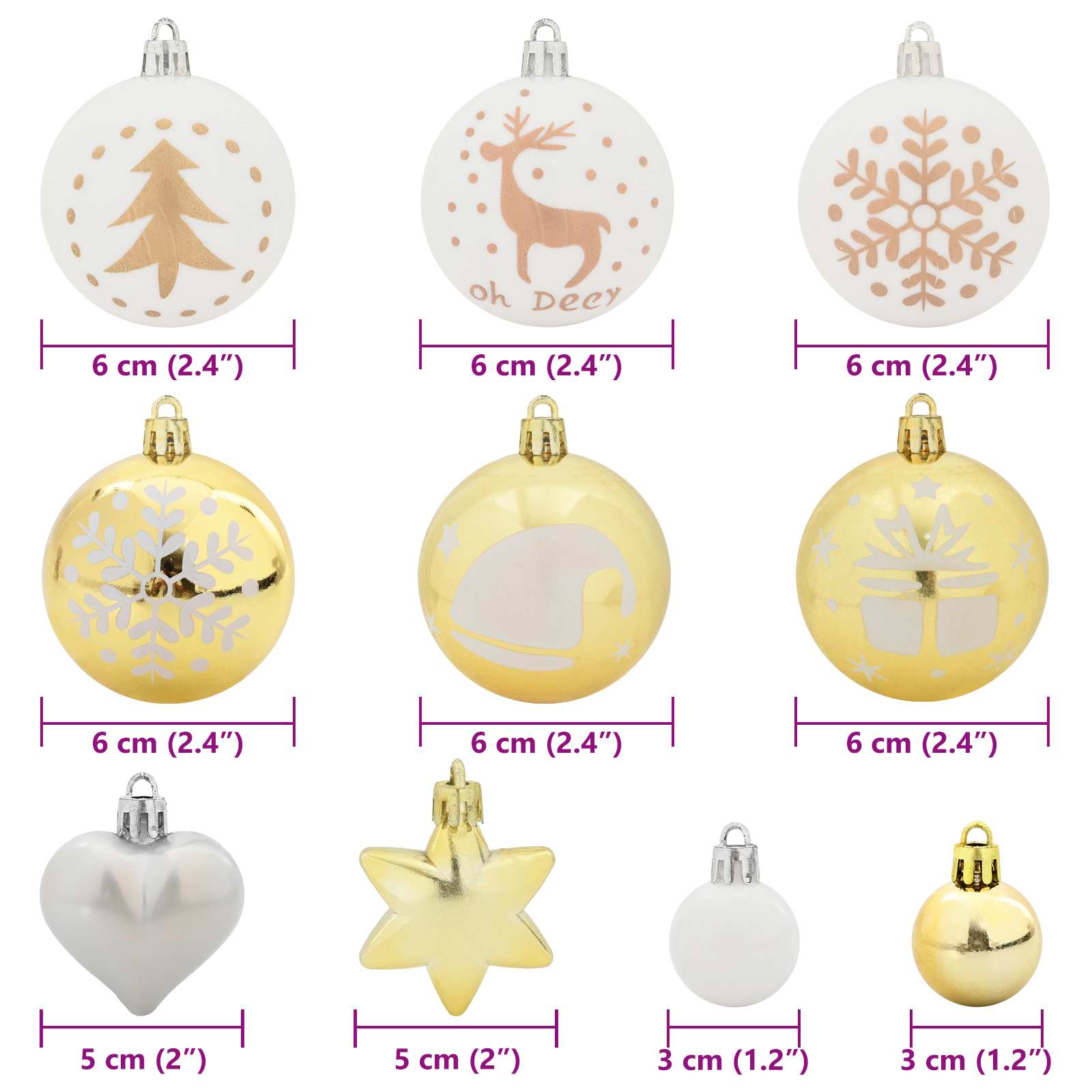 Ensemble de Boules de Noël 40 pcs Blanc et or Plastique - XIOS