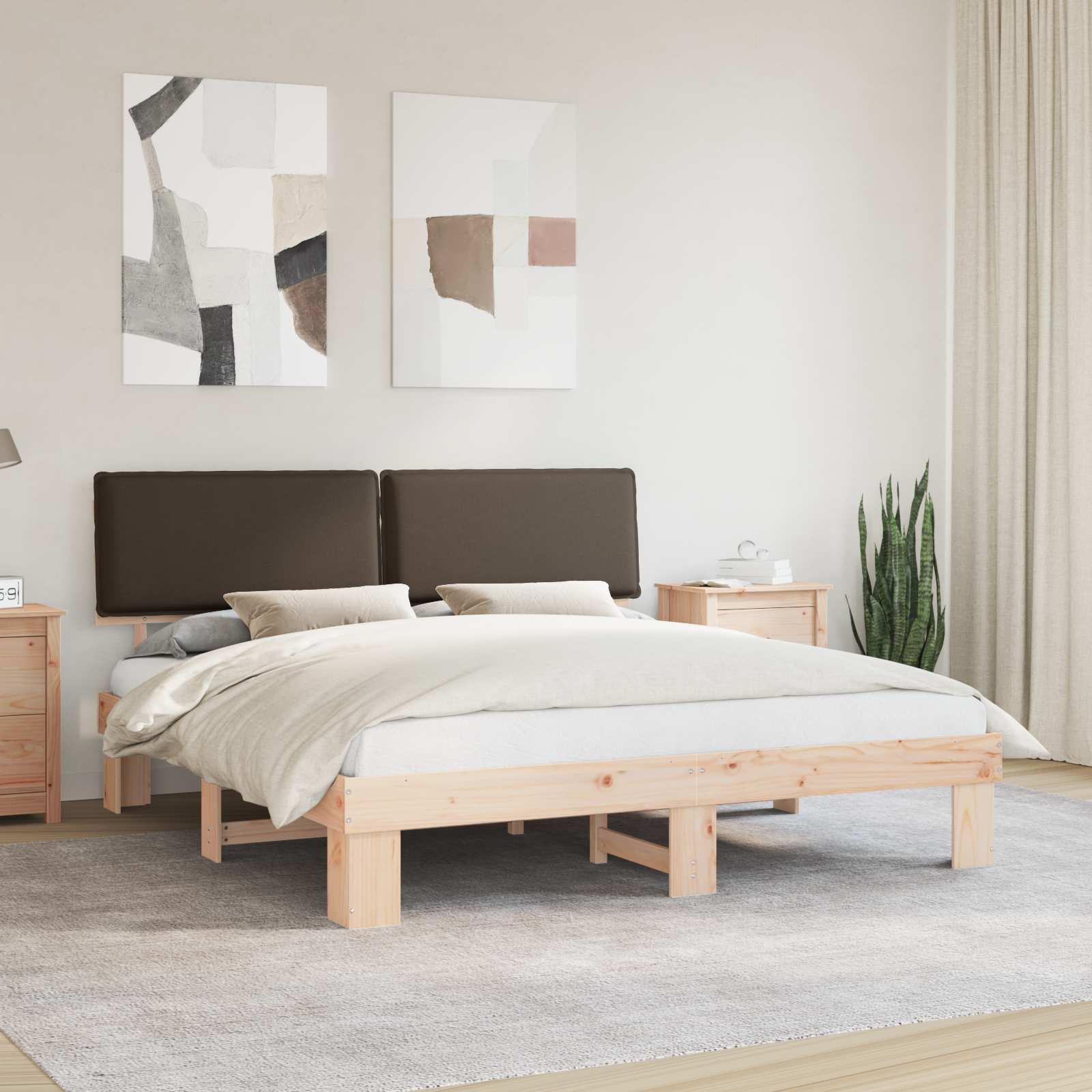 Cadre de lit avec tête de lit rembourrée Taupe 200 x 200 cm - XIOS