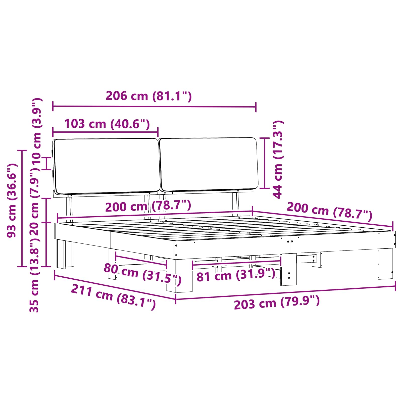 Cadre de lit avec tête de lit rembourrée Gris clair - XIOS