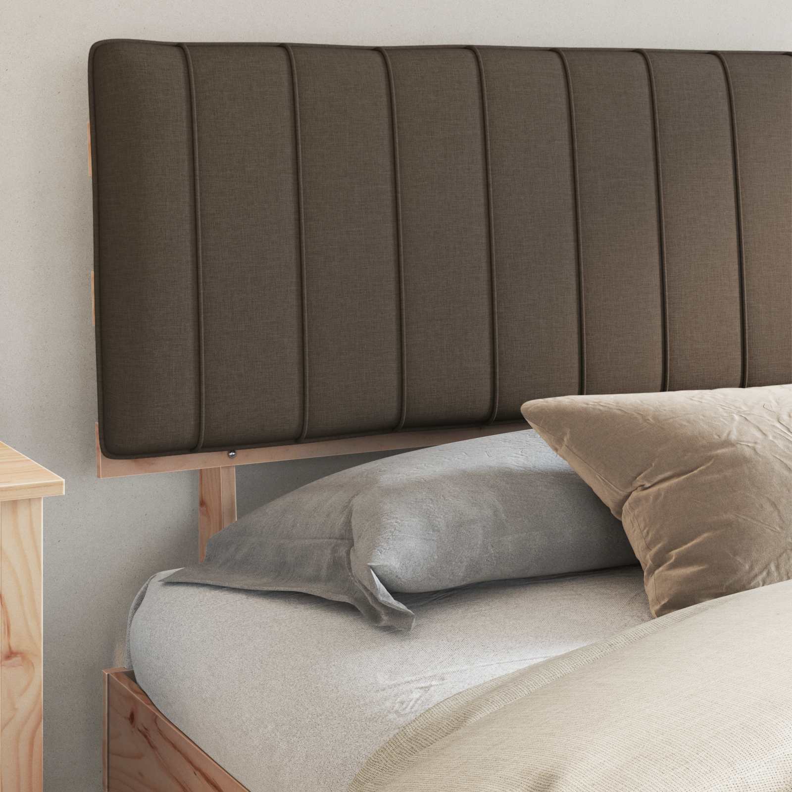 Cadre de lit avec tête de lit rembourrée Taupe 200 x 200 cm - XIOS