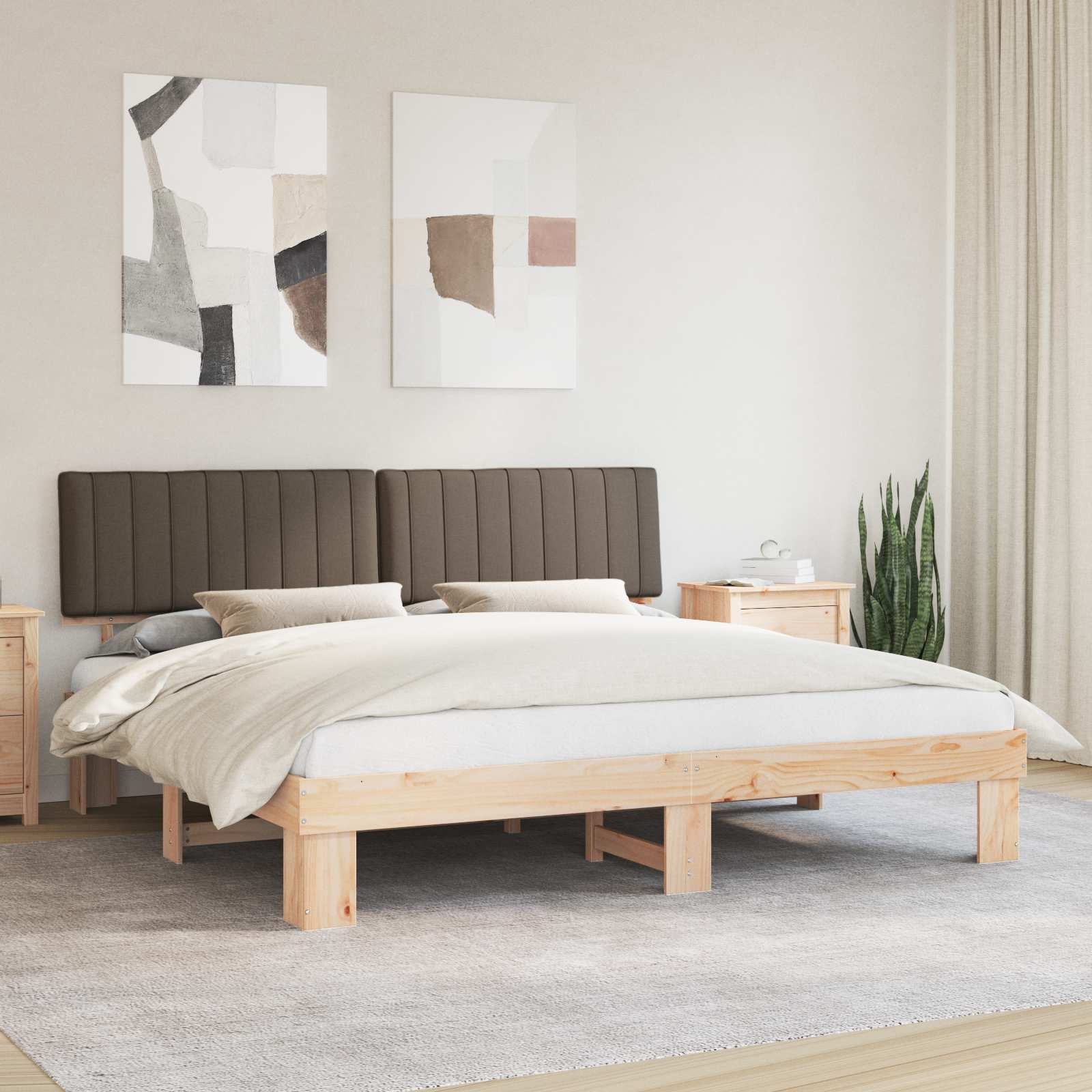 Cadre de lit avec tête de lit rembourrée Taupe 200 x 200 cm - XIOS