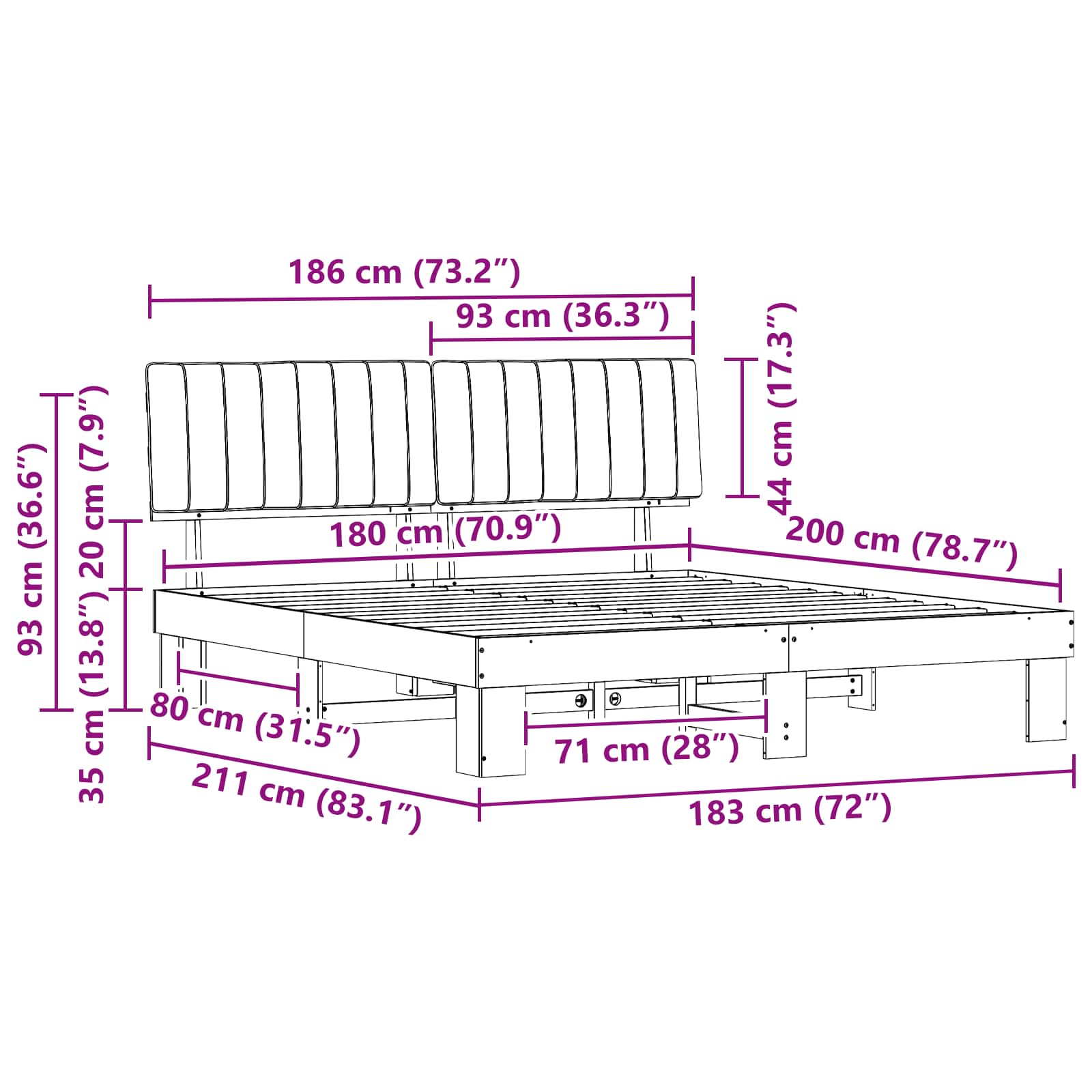Cadre de lit avec tête de lit rembourrée Gris foncé - XIOS