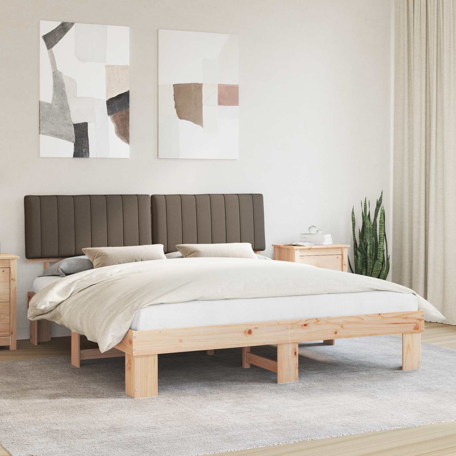 Cadre de lit avec tête de lit rembourrée Taupe 180 x 200 cm - XIOS