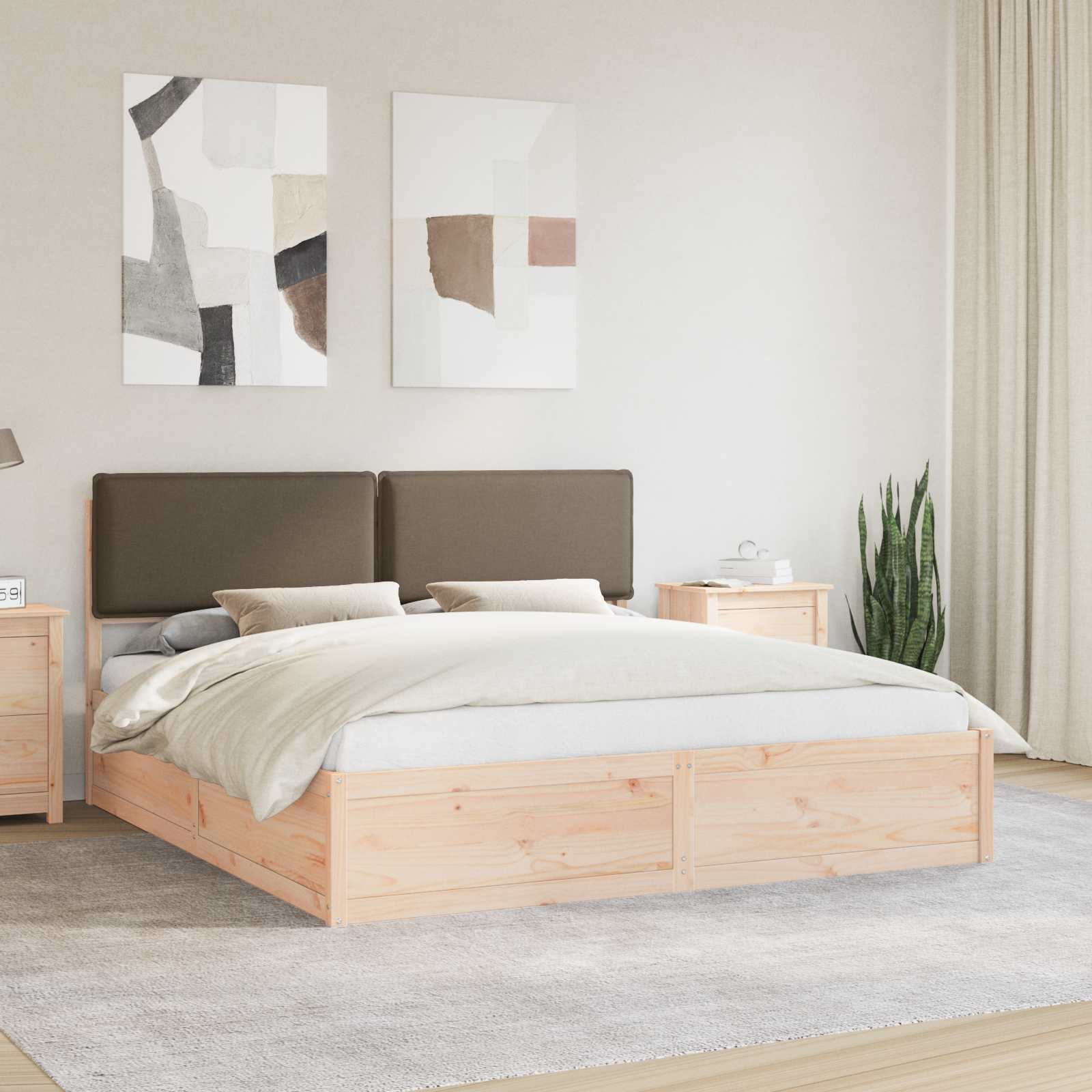 Cadre de lit avec tête de lit rembourrée Taupe 200 x 200 cm - XIOS