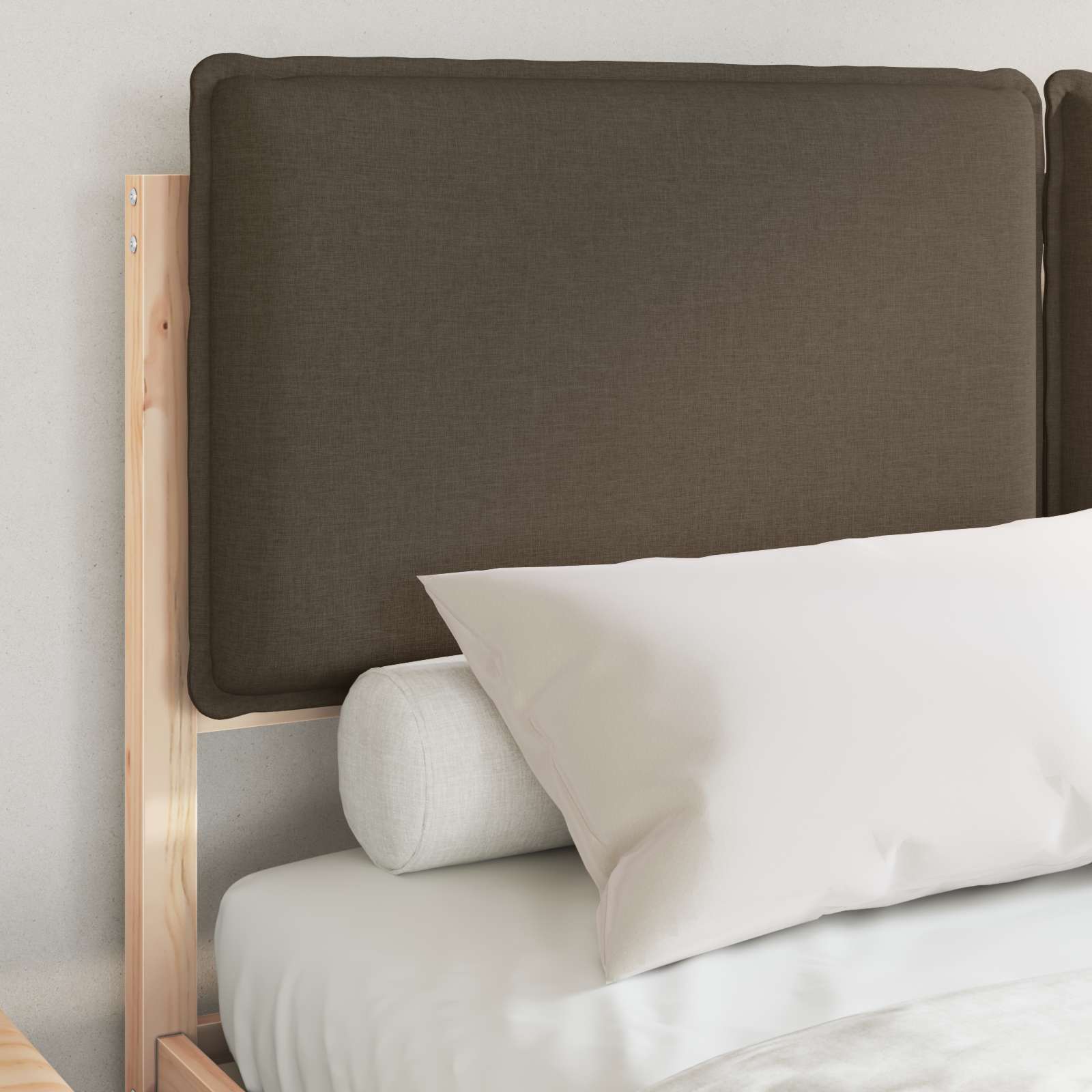 Cadre de lit avec tête de lit rembourrée Taupe 135 x 190 cm - XIOS