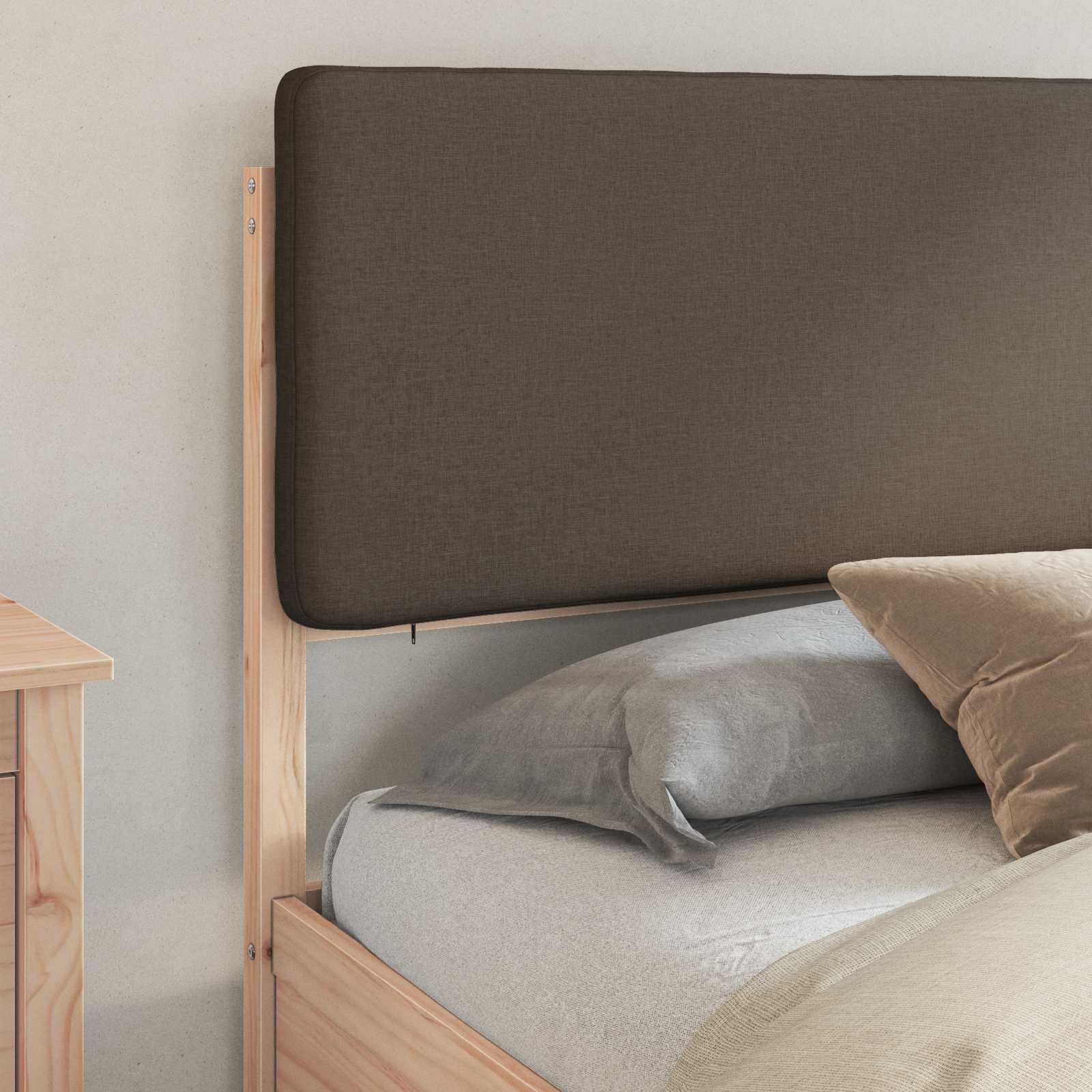 Cadre de lit avec tête de lit rembourrée Taupe 200 x 200 cm - XIOS