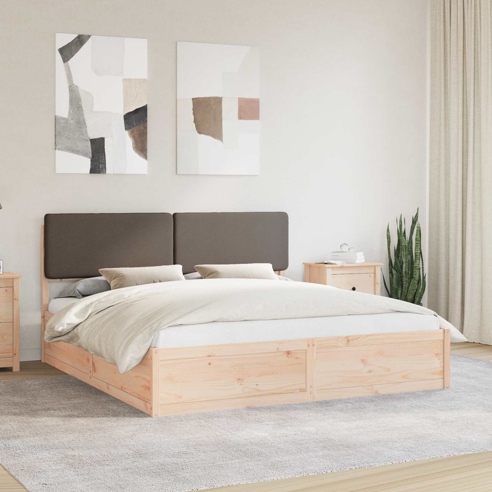 Cadre de lit avec tête de lit rembourrée Taupe 200 x 200 cm - XIOS