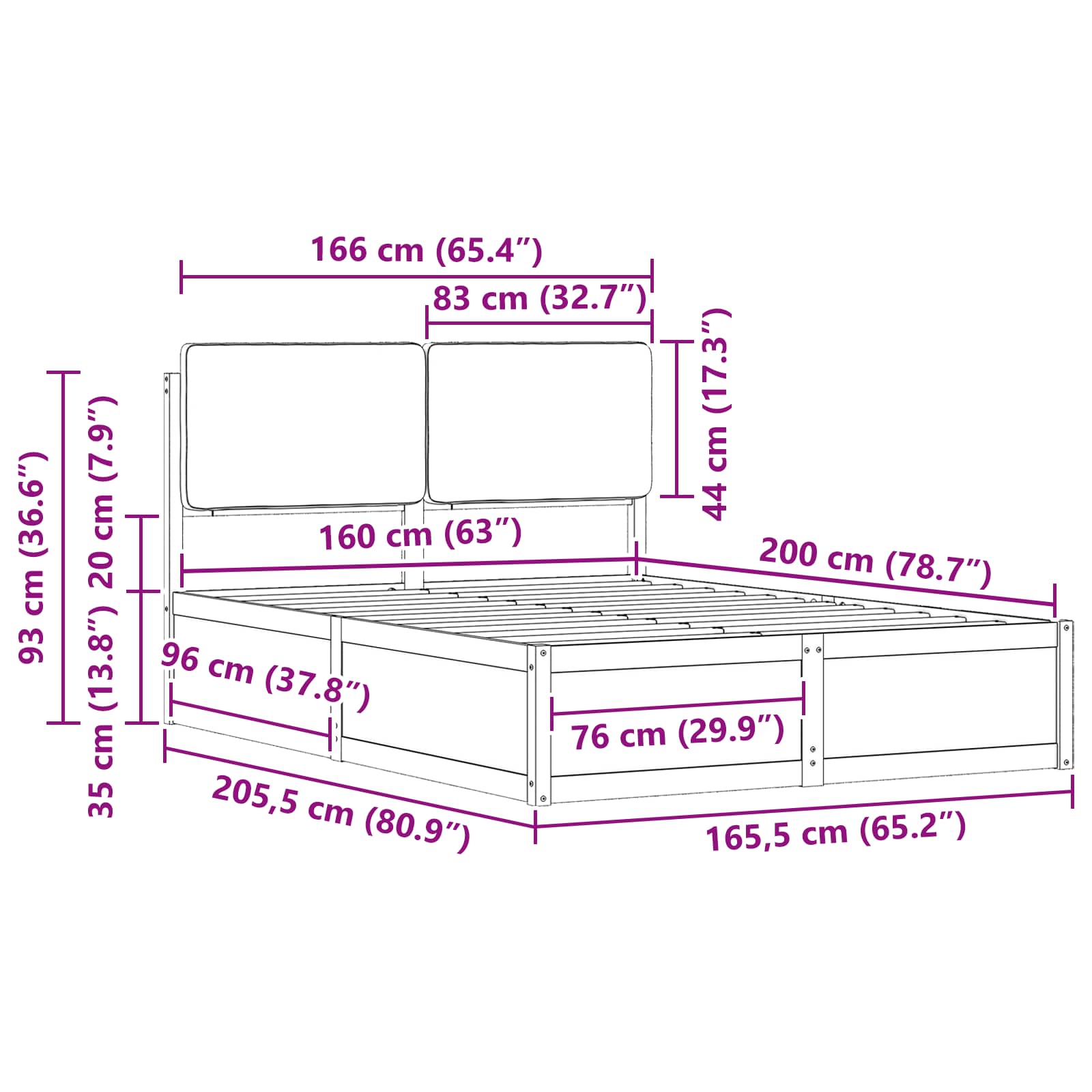 Cadre de lit avec tête de lit rembourrée Taupe 160 x 200 cm - XIOS