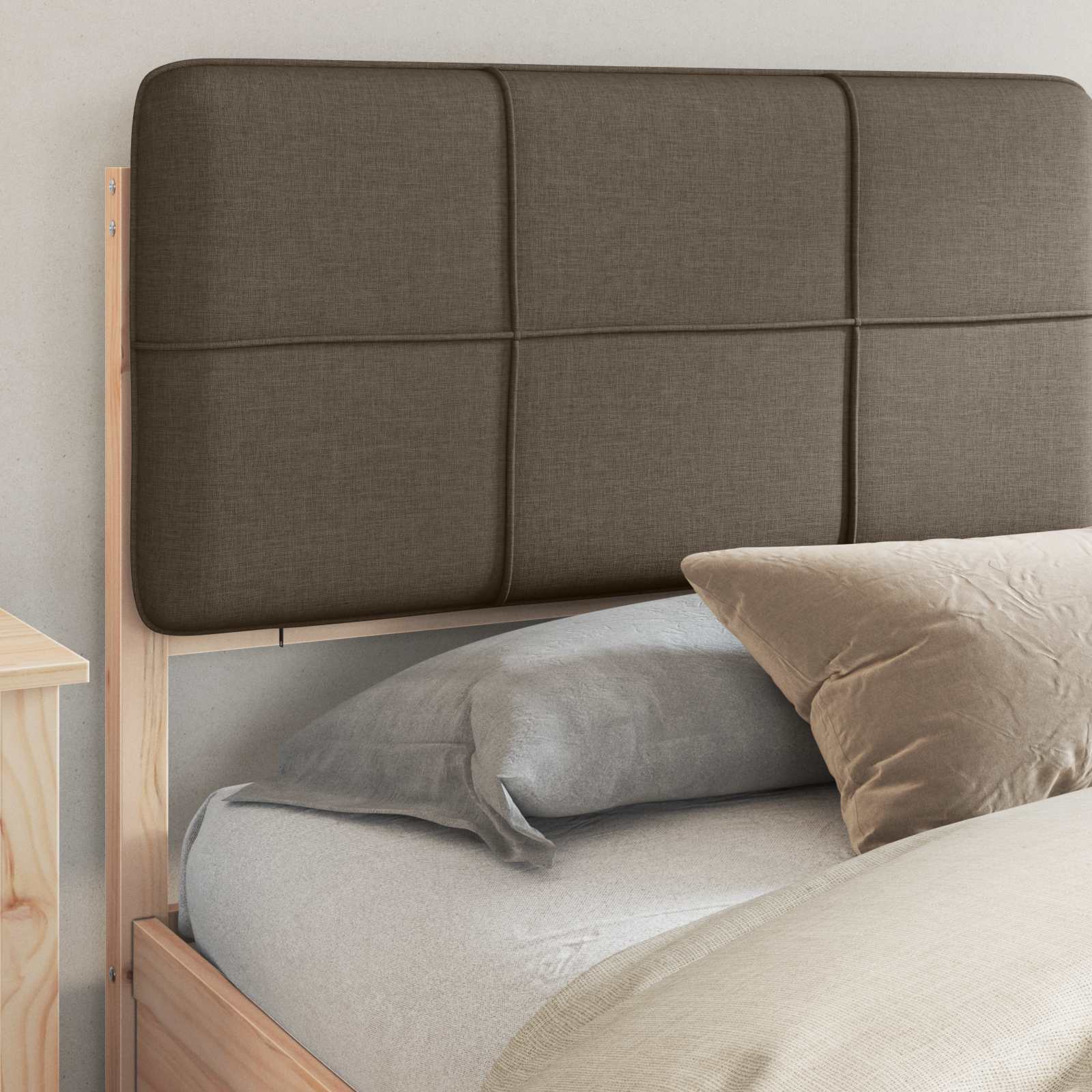 Cadre de lit avec tête de lit rembourrée Taupe 200 x 200 cm - XIOS