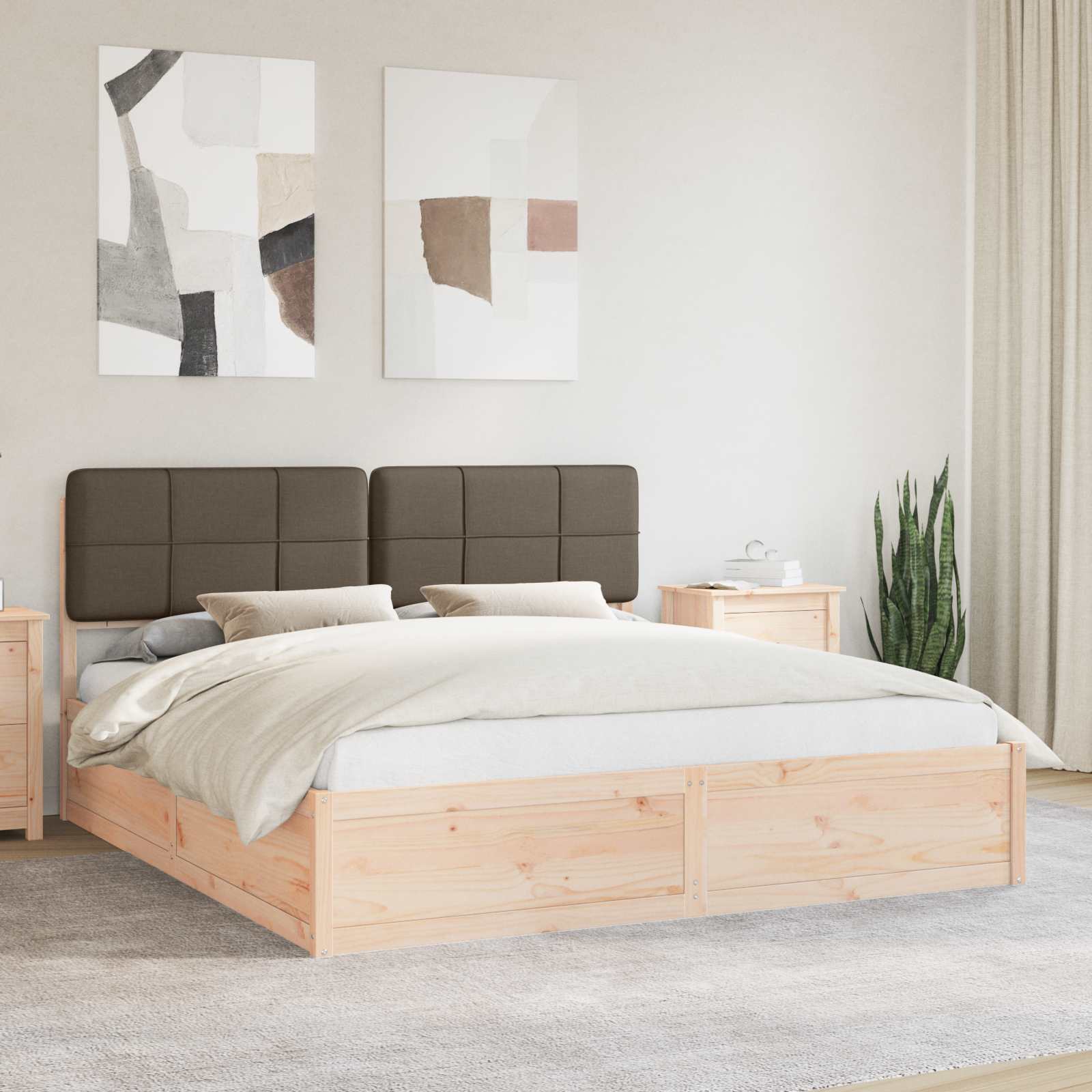 Cadre de lit avec tête de lit rembourrée Taupe 200 x 200 cm - XIOS