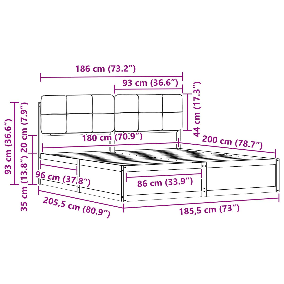 Cadre de lit avec tête de lit rembourrée Taupe 180 x 200 cm