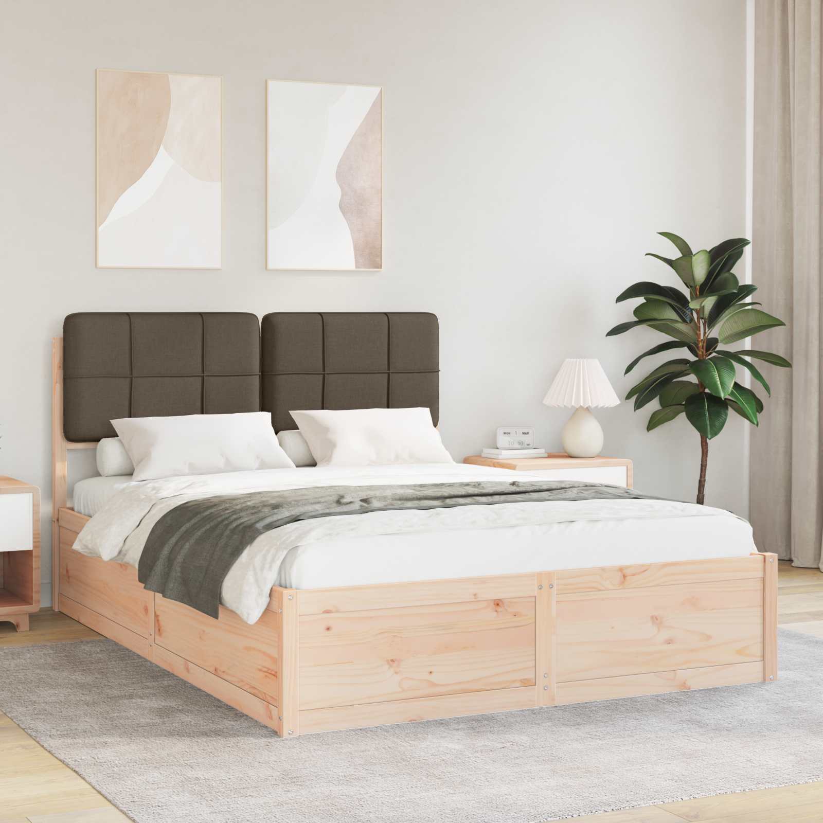 Cadre de lit avec tête de lit rembourrée Taupe 150 x 200 cm - XIOS