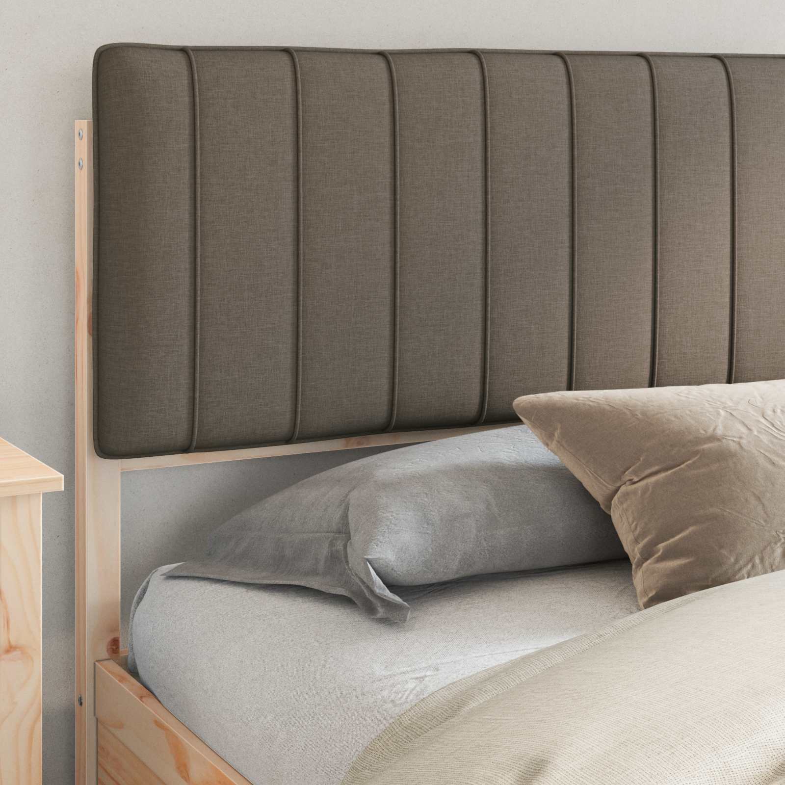 Cadre de lit avec tête de lit rembourrée Taupe 200 x 200 cm - XIOS