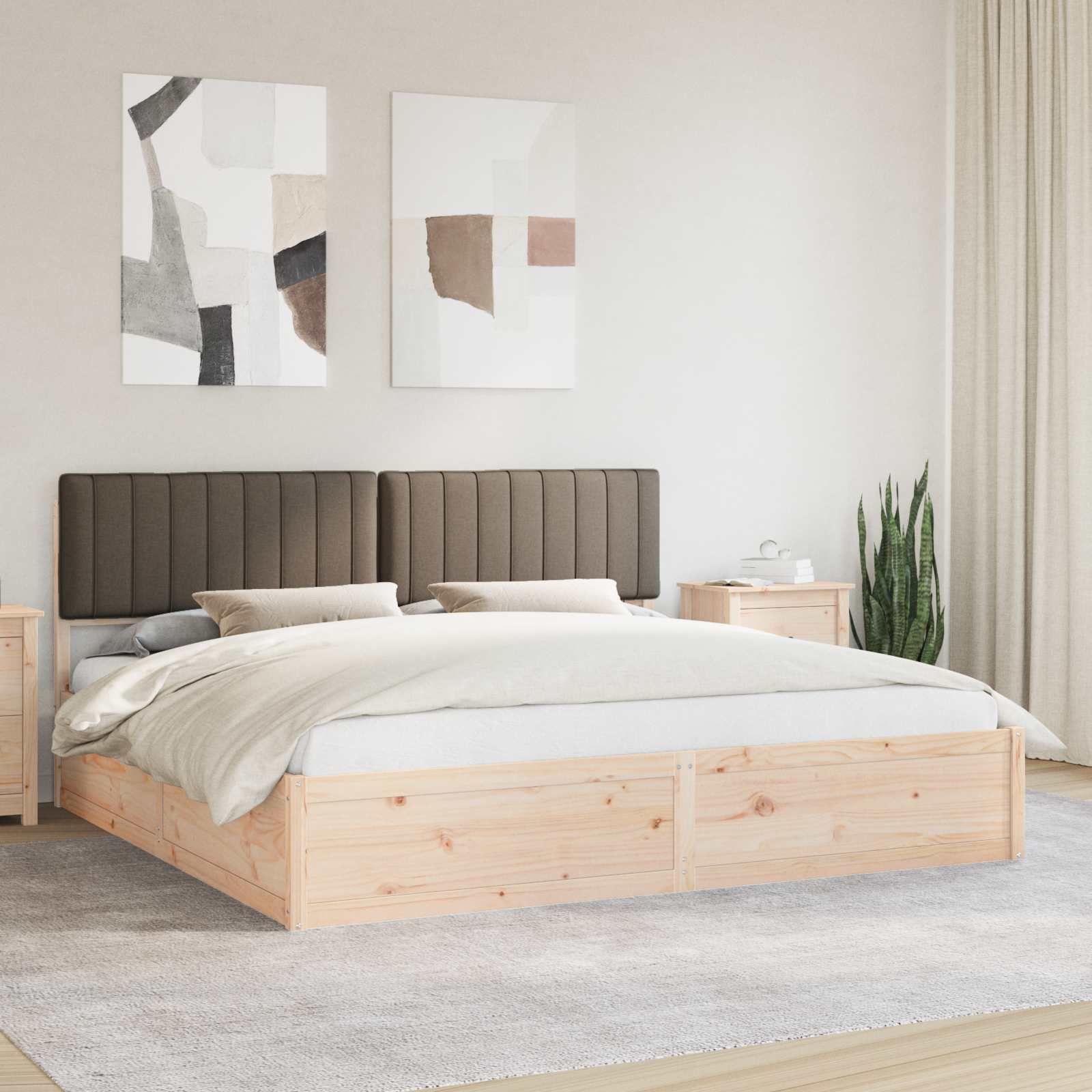 Cadre de lit avec tête de lit rembourrée Taupe 200 x 200 cm - XIOS