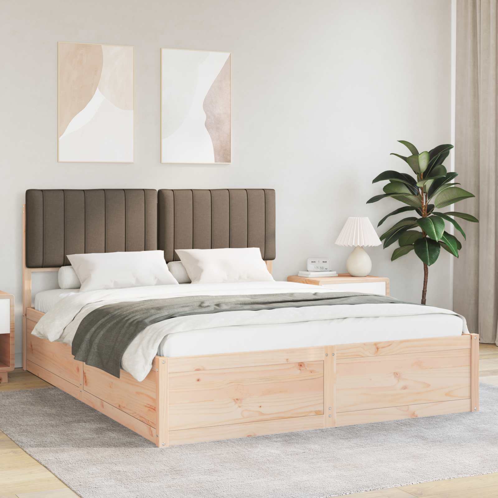 Cadre de lit avec tête de lit rembourrée Taupe 160 x 200 cm