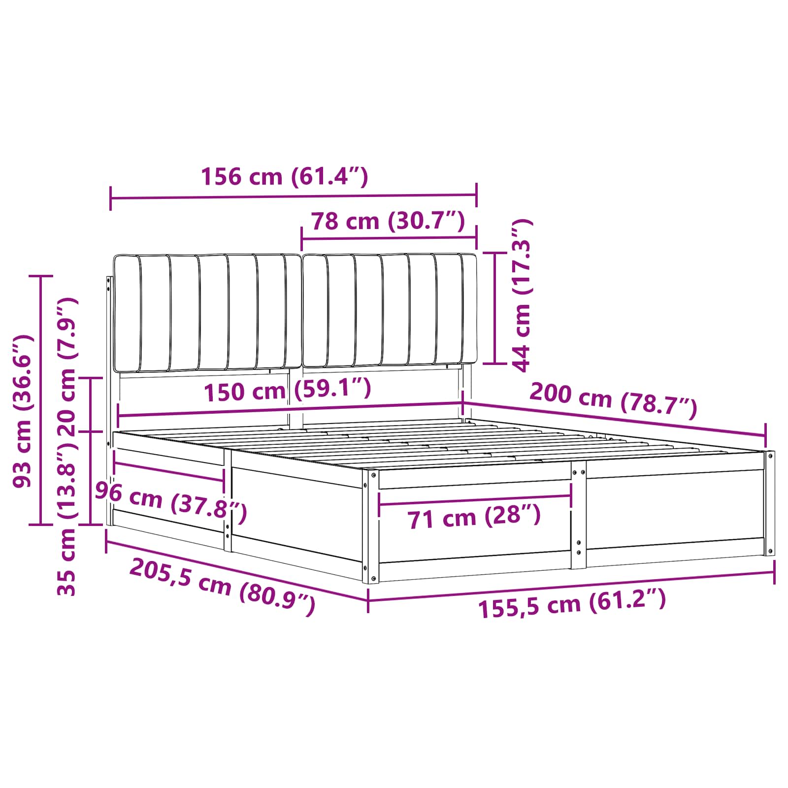 Cadre de lit avec tête de lit rembourrée Gris clair - XIOS