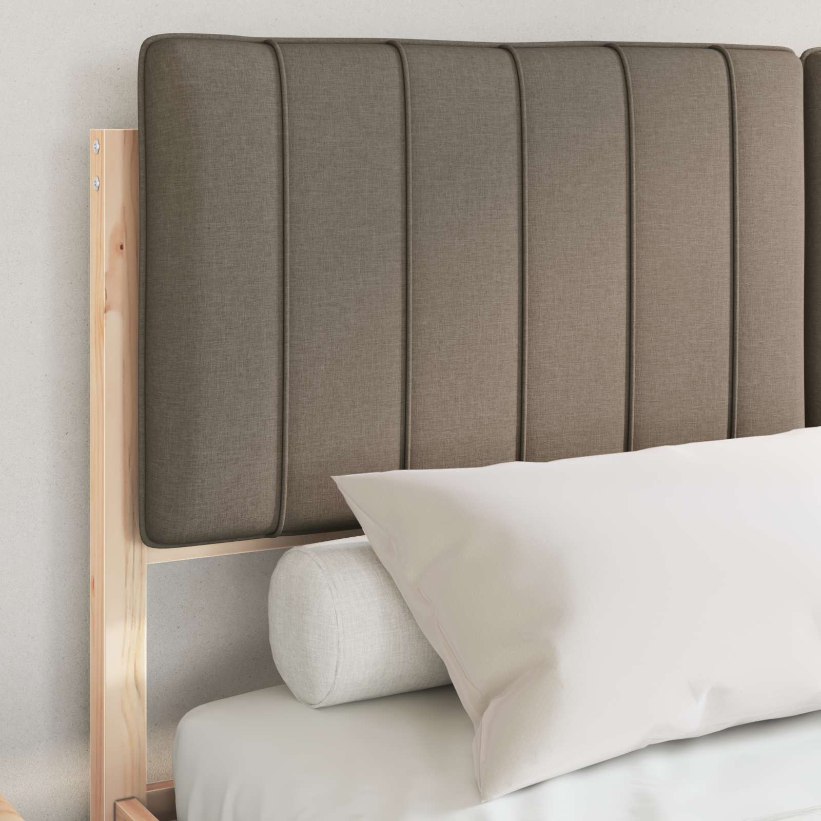 Cadre de lit avec tête de lit rembourrée Taupe 140 x 190 cm - XIOS