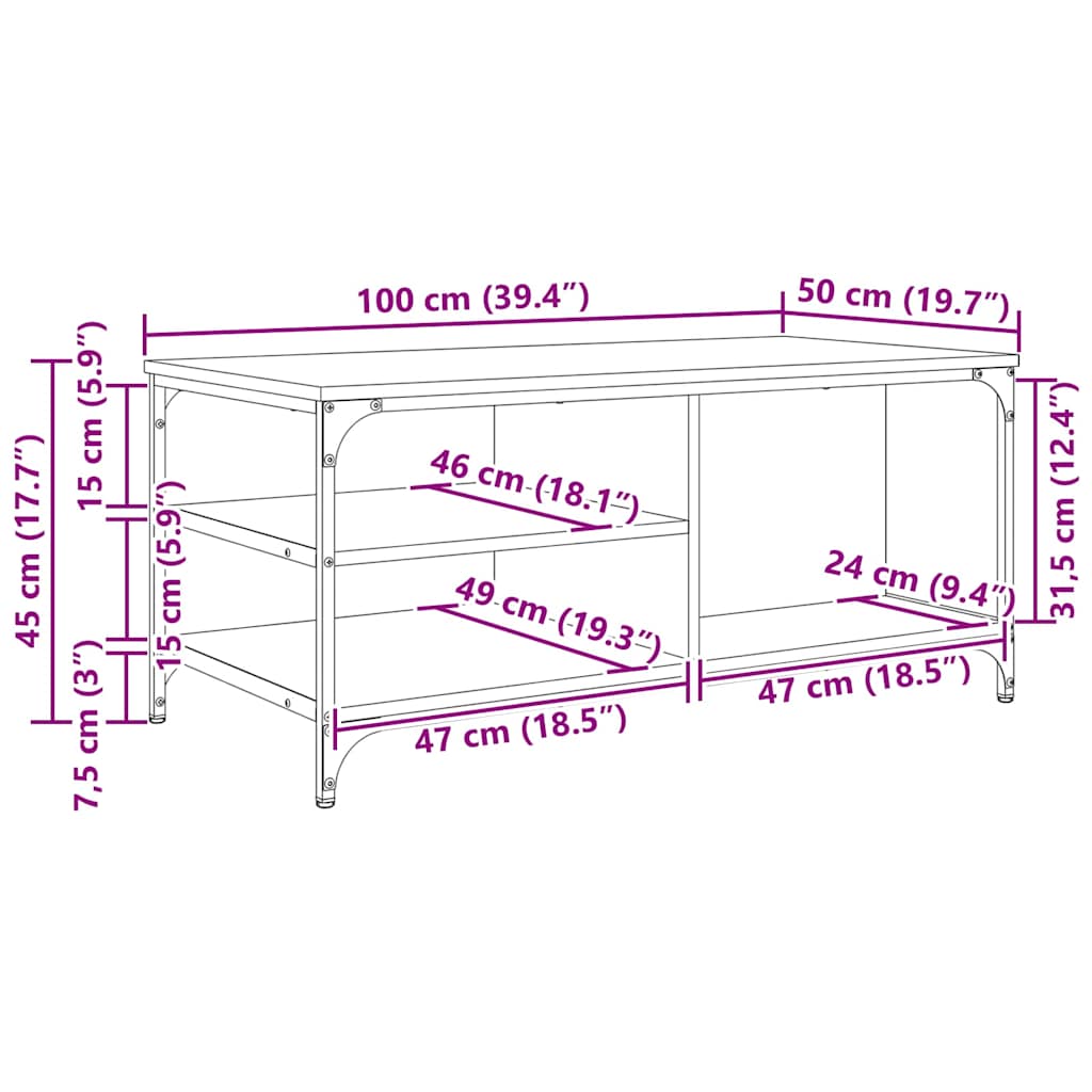 Table basse Chêne noir 100 x 50 x 45 cm Bois d'ingénierie - XIOS