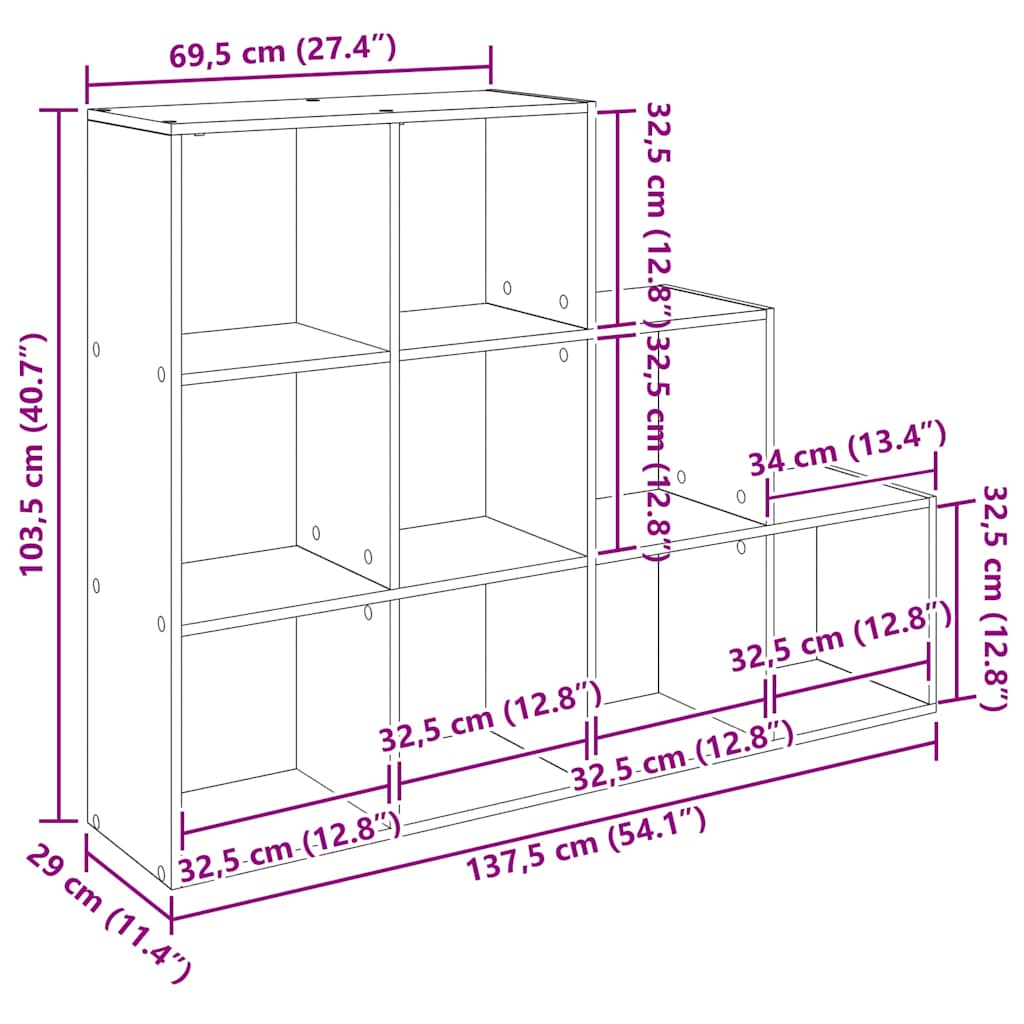 Cloison Bibliothèque Chêne noir 137,5 x 29 x 103,5 cm - XIOS