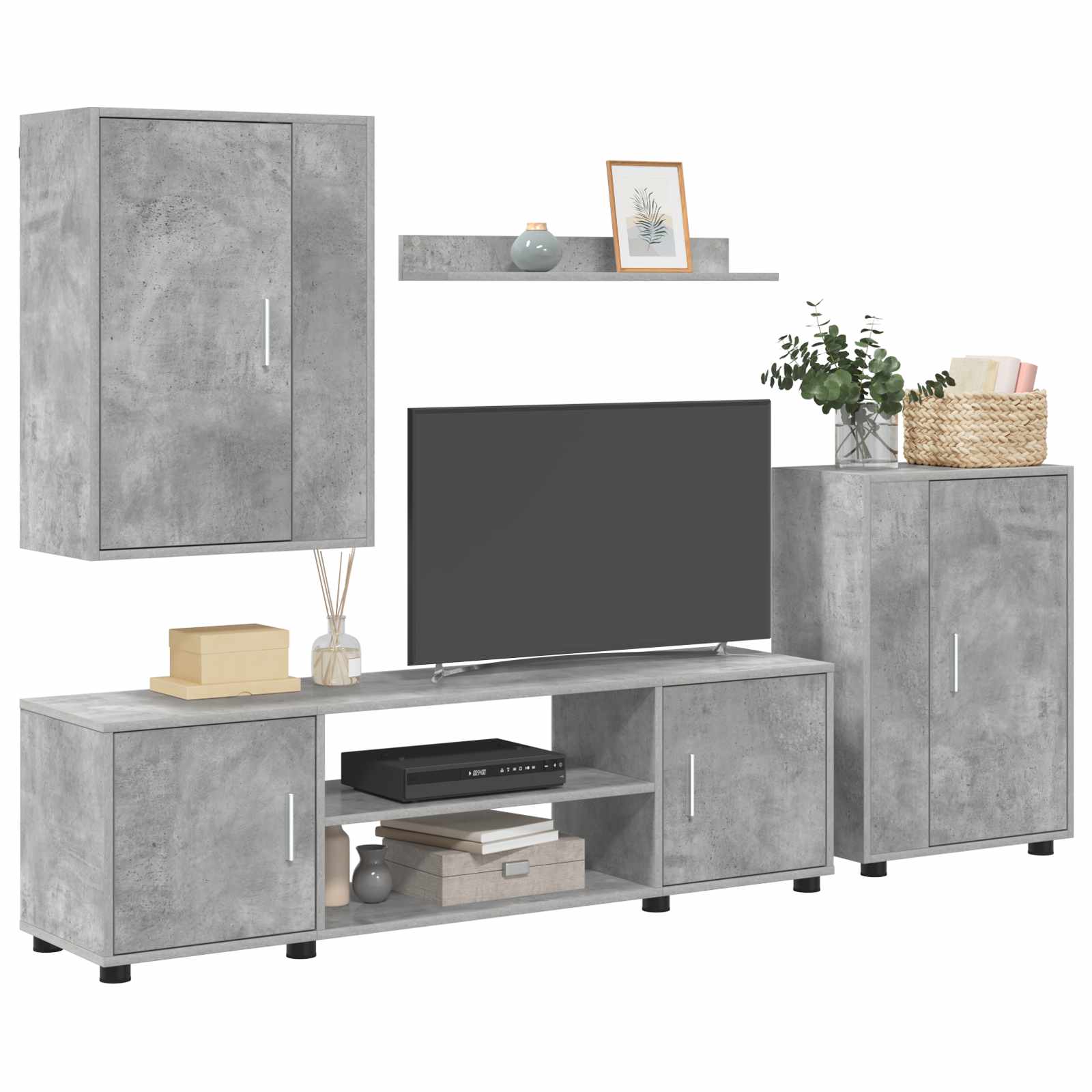 Ensemble meuble TV 4 pcs Gris béton Bois d'ingénierie - XIOS