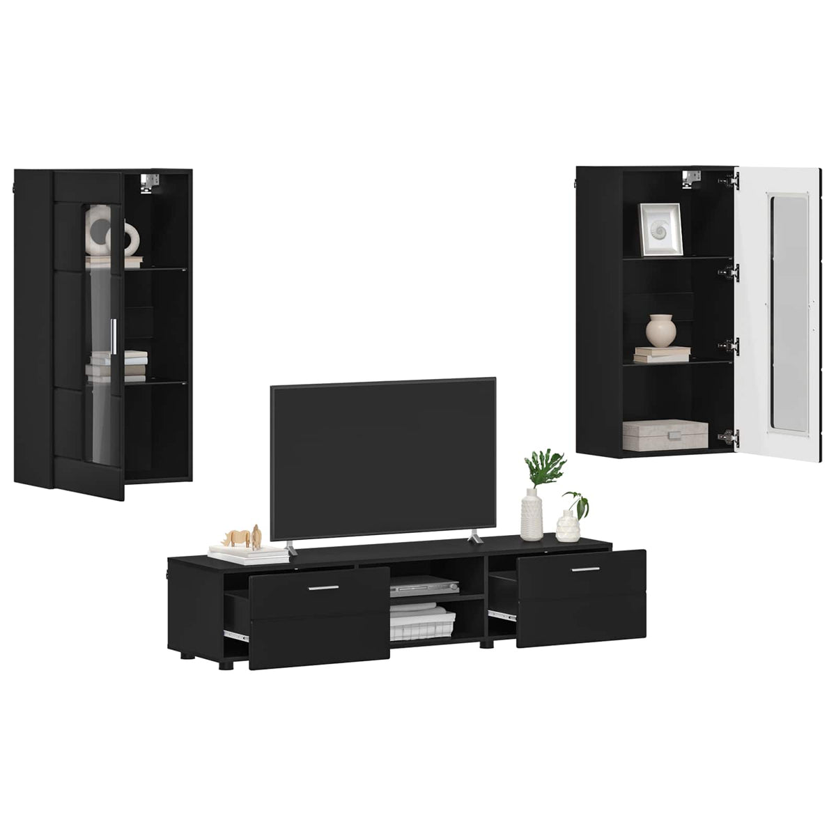 Ensemble meuble TV FLORIN 3 pc Noir Bois d'ingénierie