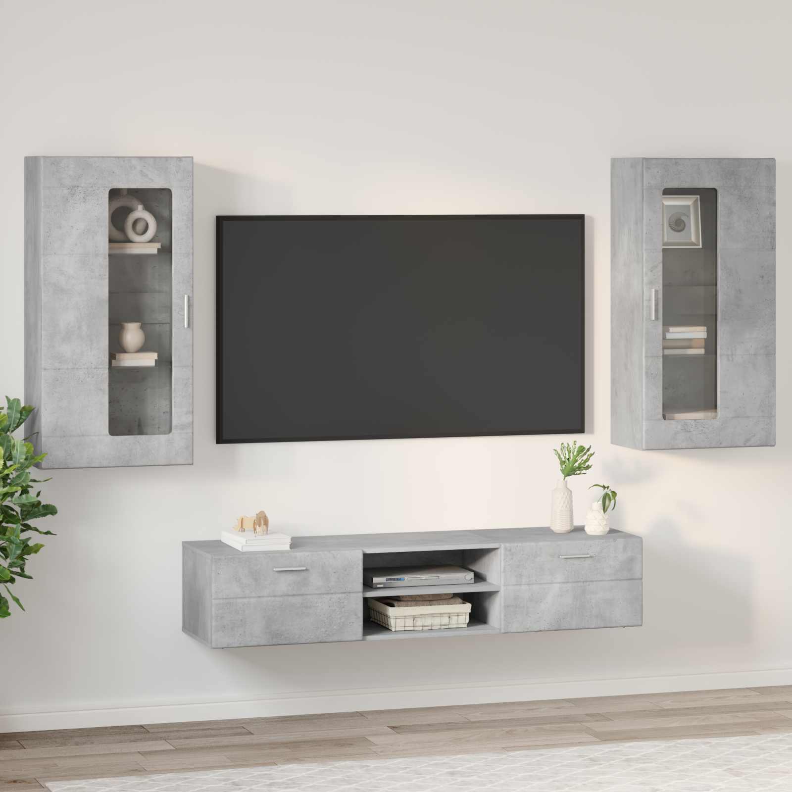 Ensemble meuble TV FLORIN 3 pcs Gris béton Bois d'ingénierie - XIOS
